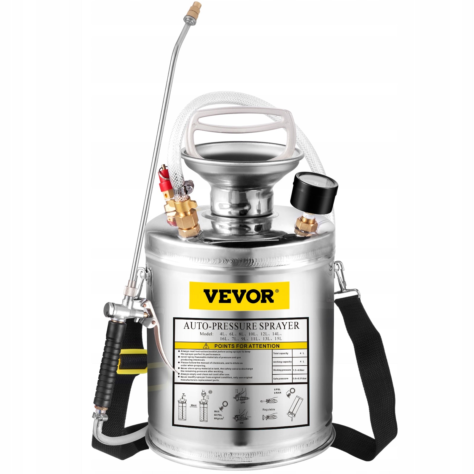VEVOR 4L Stainless Steel Sprayer For Gardening Floor Cleaning Industry EAN (GTIN) 840281556922