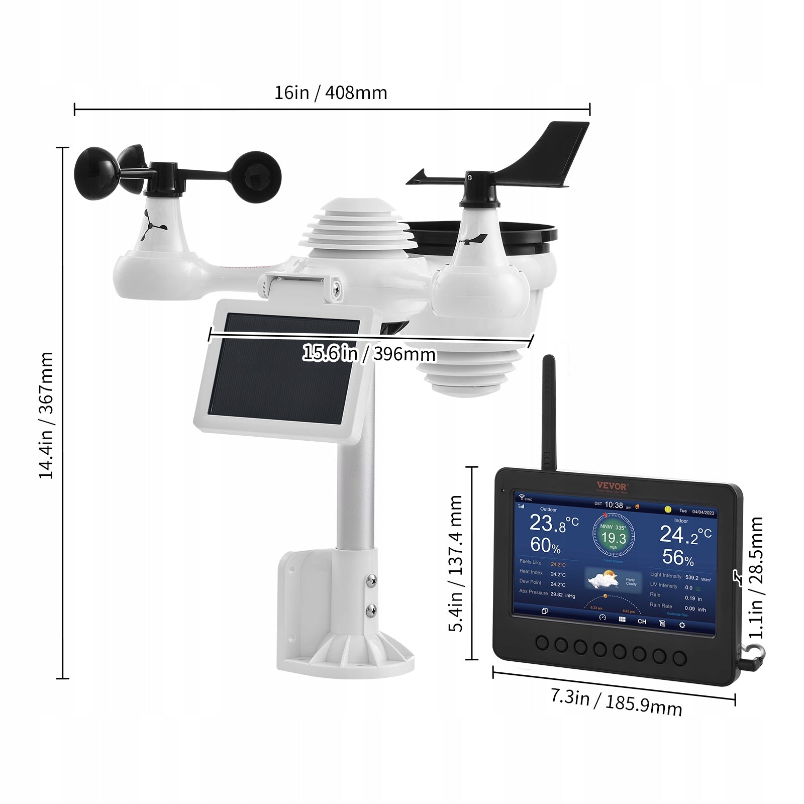 VEVOR 7-in-1 Wi-Fi Weather Station 7 in TFT Display Wireless Outdoor Sensor Brand Vevor