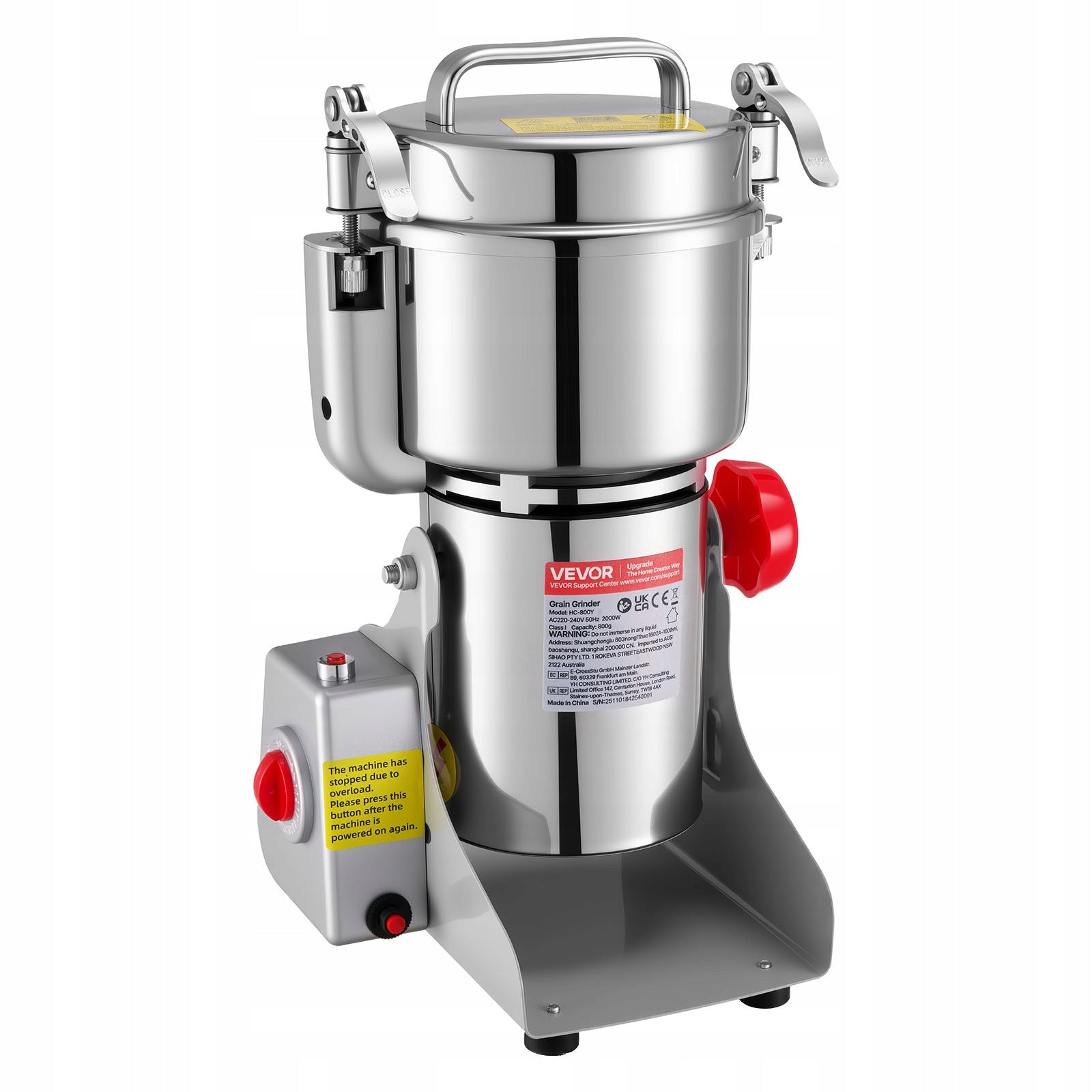 VEVOR Electric Grain Grinder 2100W 800G Grinder Dry Stainless Steel Brand Vevor