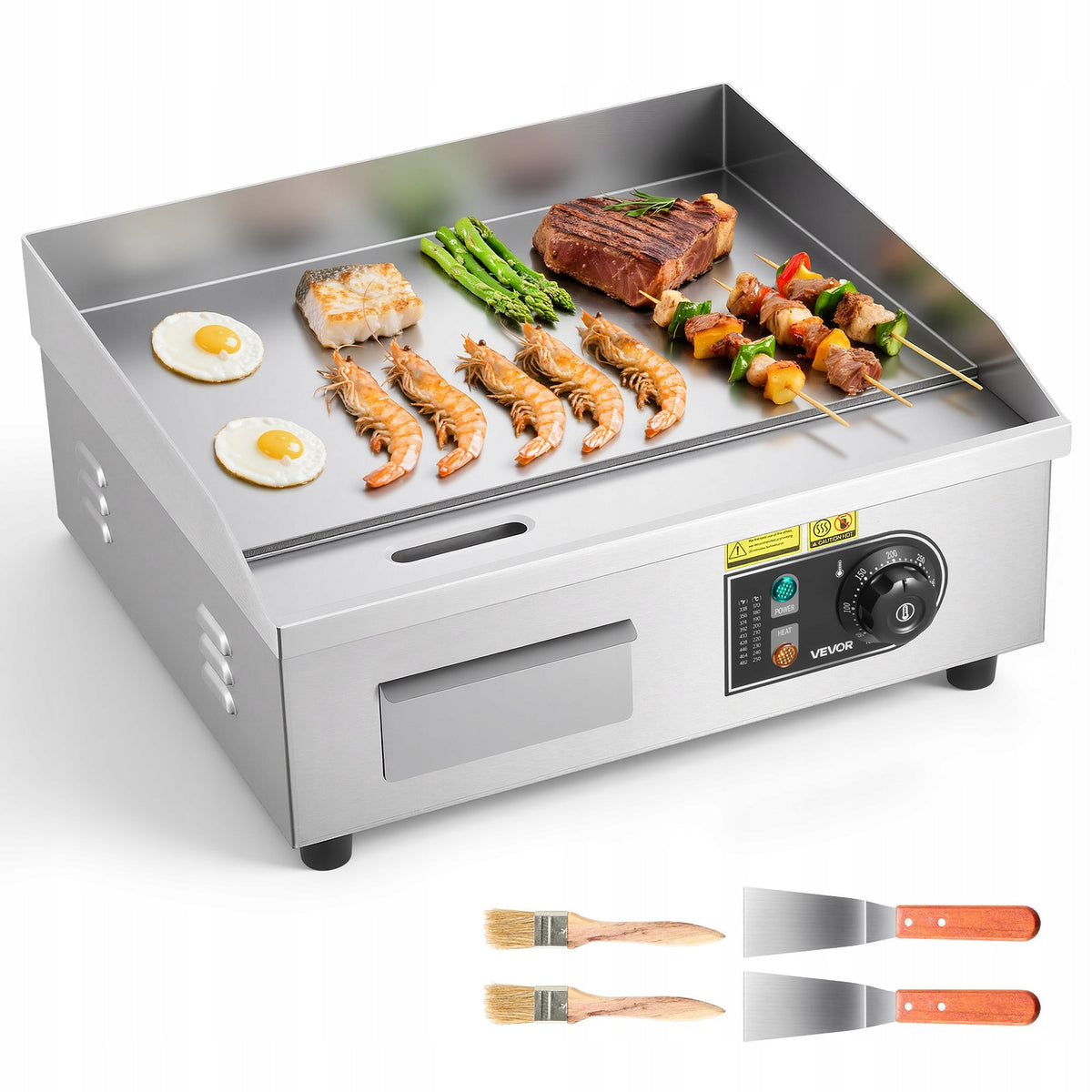 VEVOR Grill Plate 2800W 45x30CM Stainless Steel Electric Frying Pan