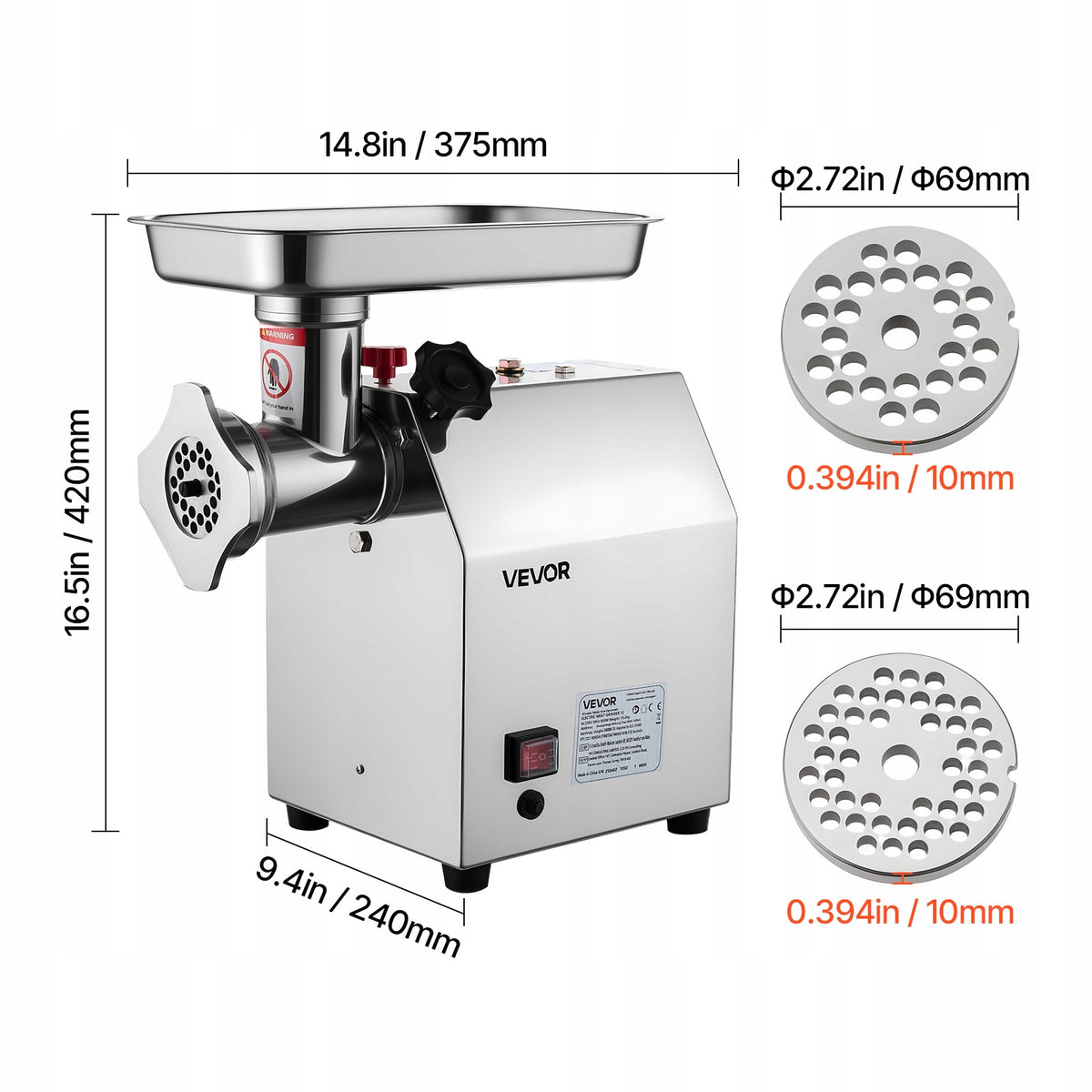 VEVOR Grinding Machine 850W Iron Aluminum For Kitchen 5,5 Pound/Minute Manufacturer code SYTMDDJRJSYSHS