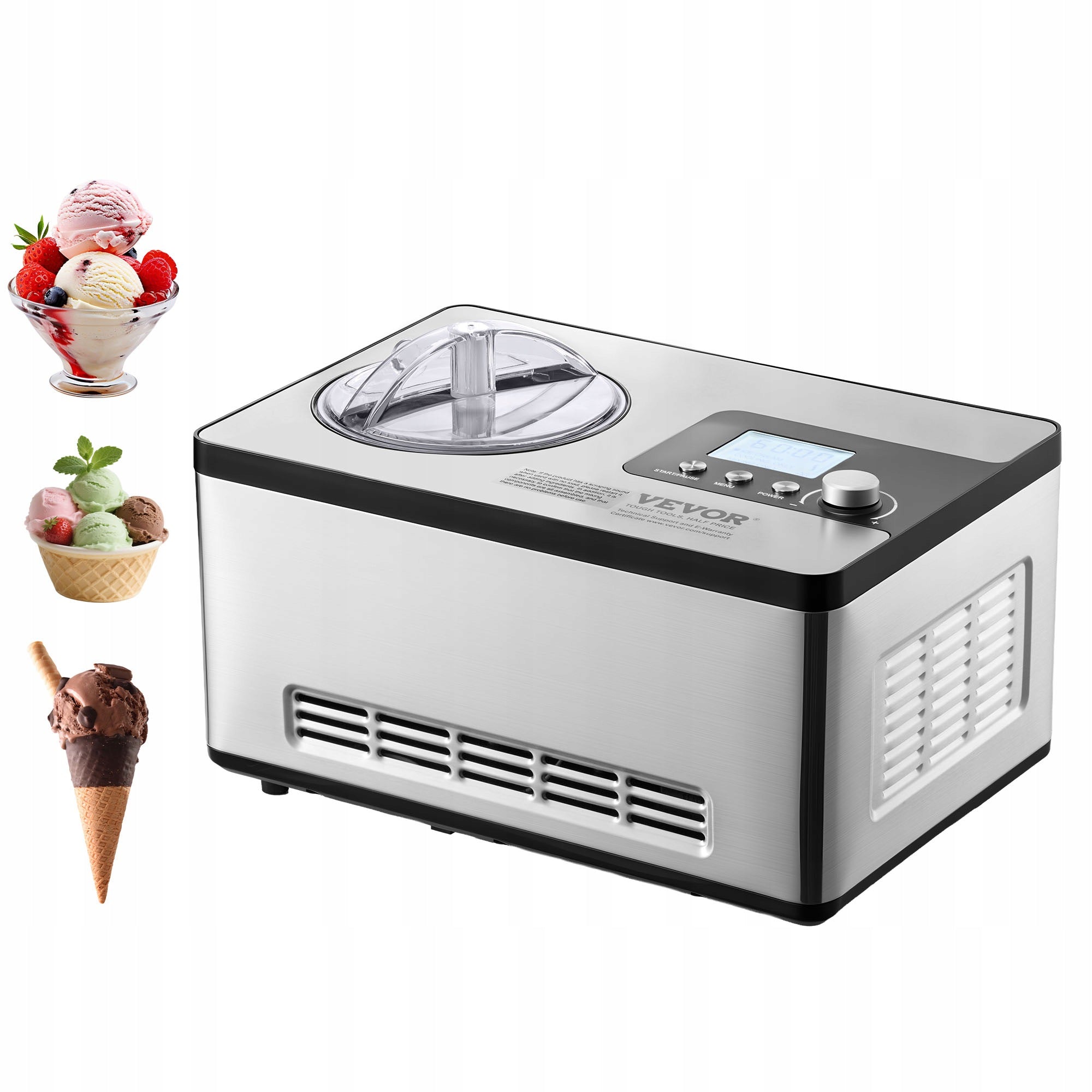 VEVOR Home Compressor Ice Cream Machine Automatic 2L 180W 3 Modes
