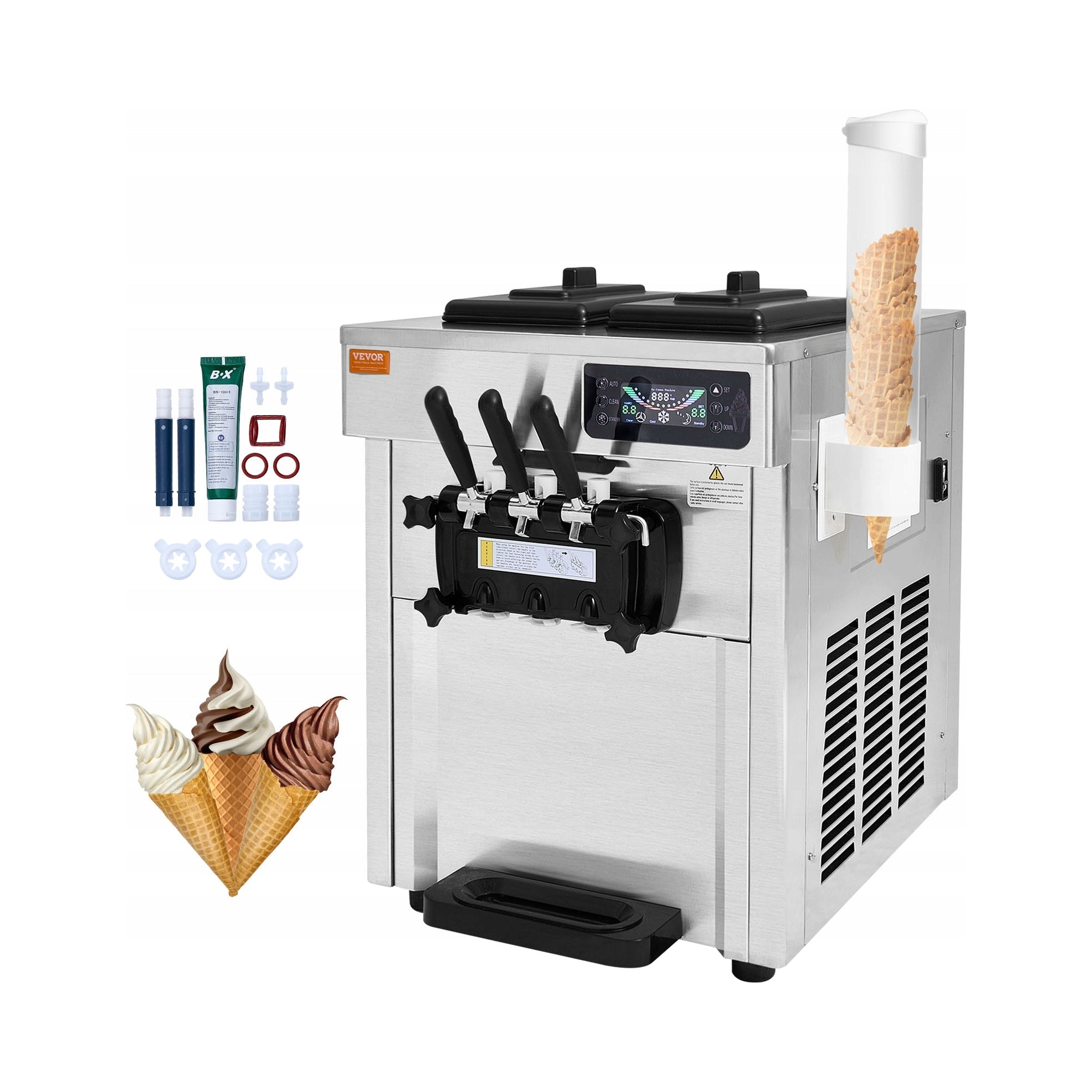 VEVOR Ice cream machine 2200W, 2 x 6L, white, table, stainless steel
