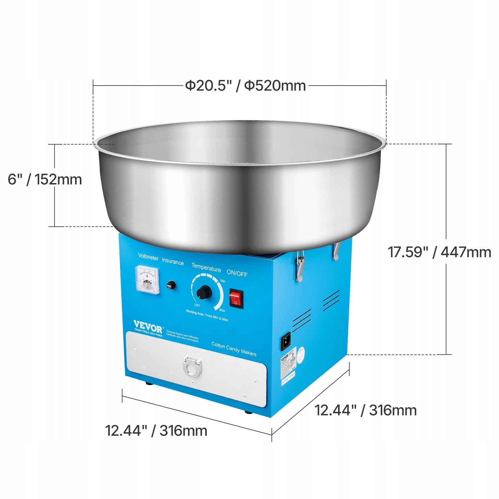 VEVOR Maszyna Do Waty Cukrowej 1000W 52CM Komercyjna Kontrola Temperatury Manufacturer code TSMHTJLSWGZM1G9