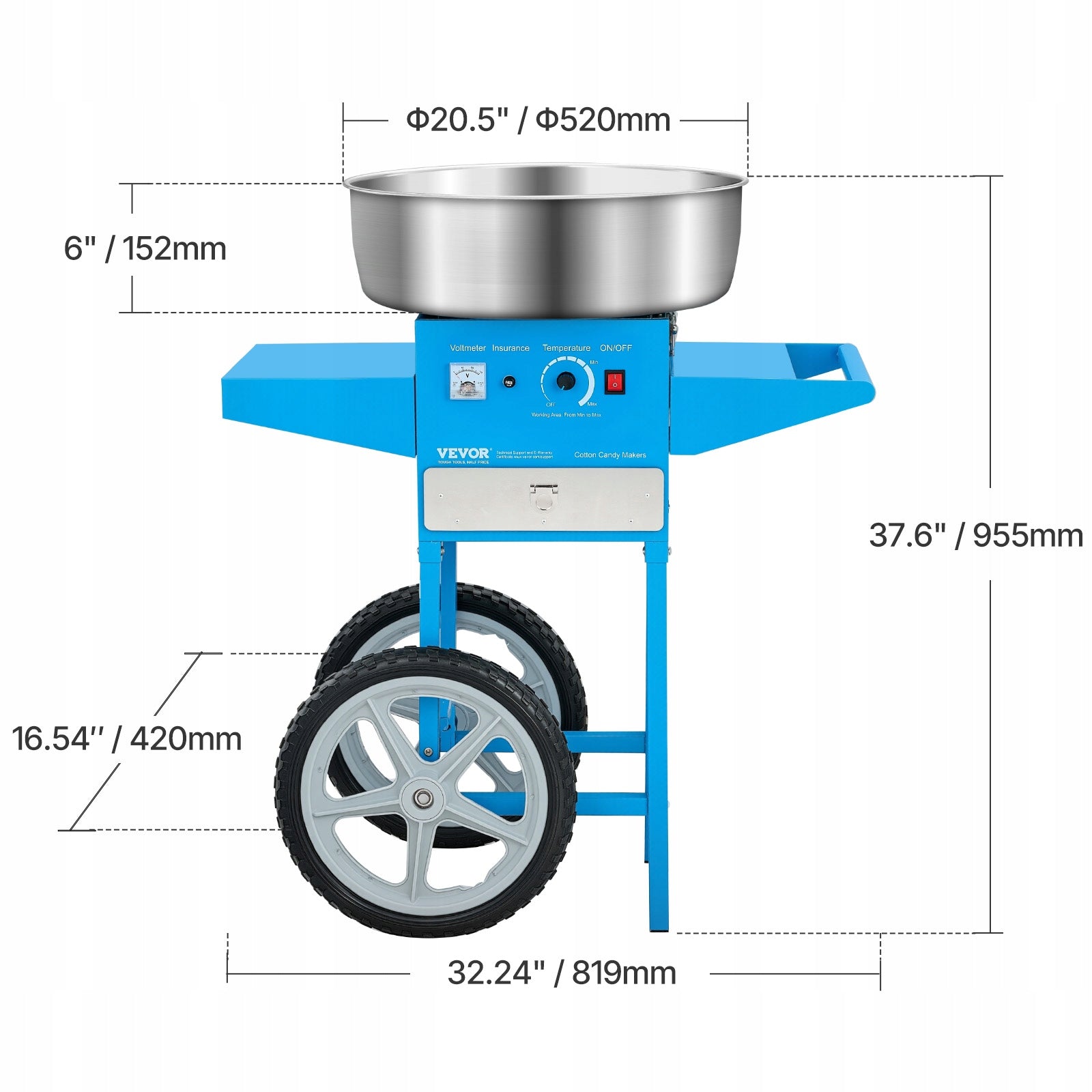VEVOR Maszyna Do Waty Cukrowej 1000W 52CM Z Wózkiem I Kontrola Temperatury Brand no brand