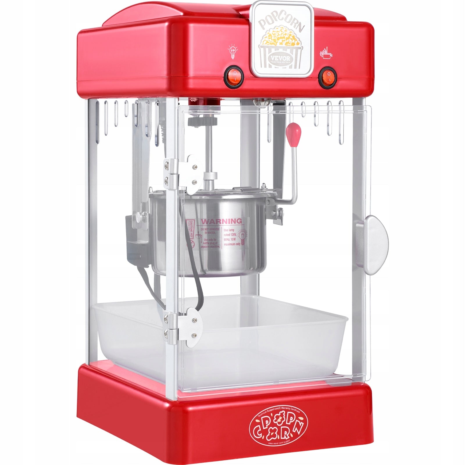 VEVOR Popcorn Machine 300W Ease of Cleaning With Tray Red