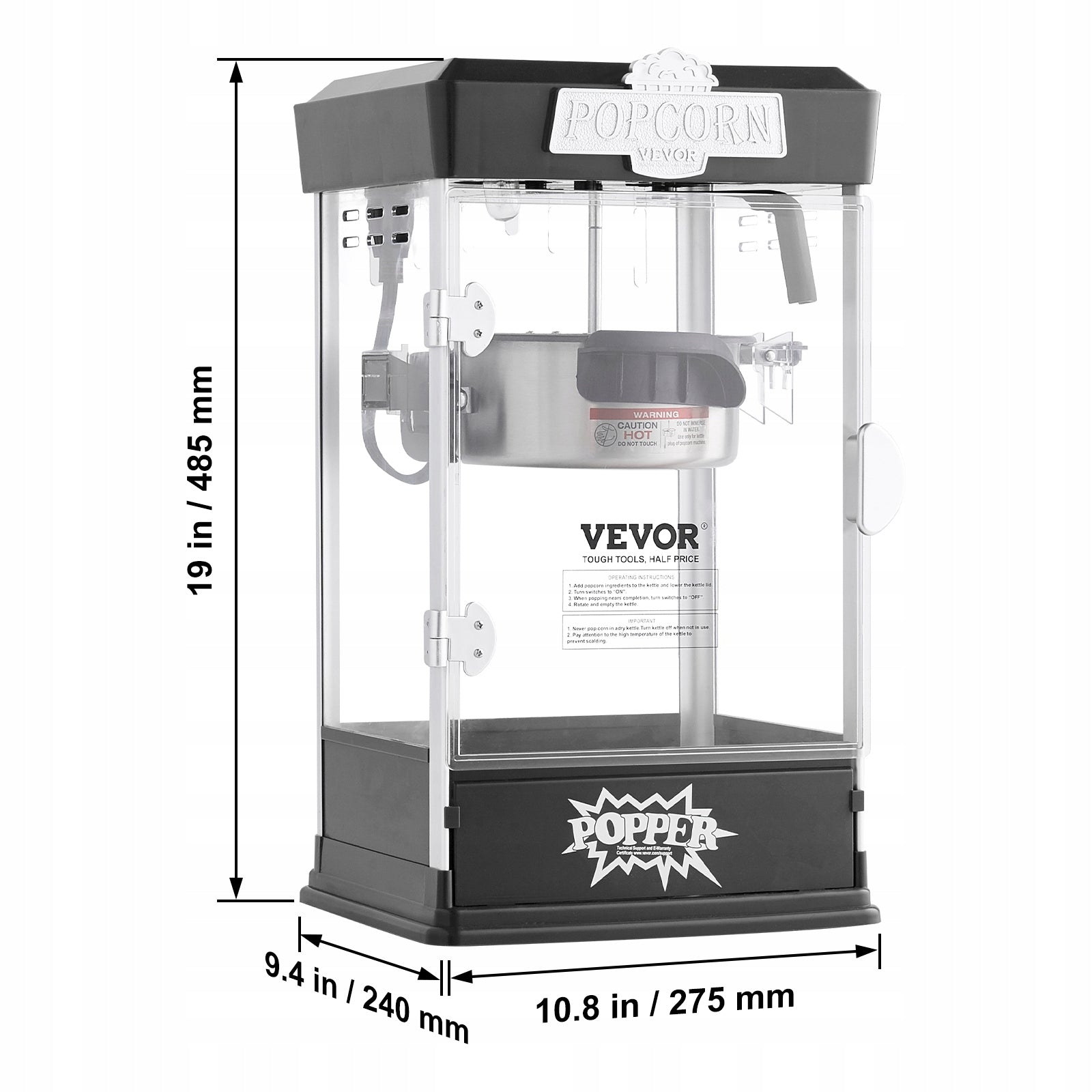 VEVOR Popcorn Machine 4OZ 480W Table With 3 Knobs Cinematic Style Black Manufacturer code TSBMHJHS4OZ4ER