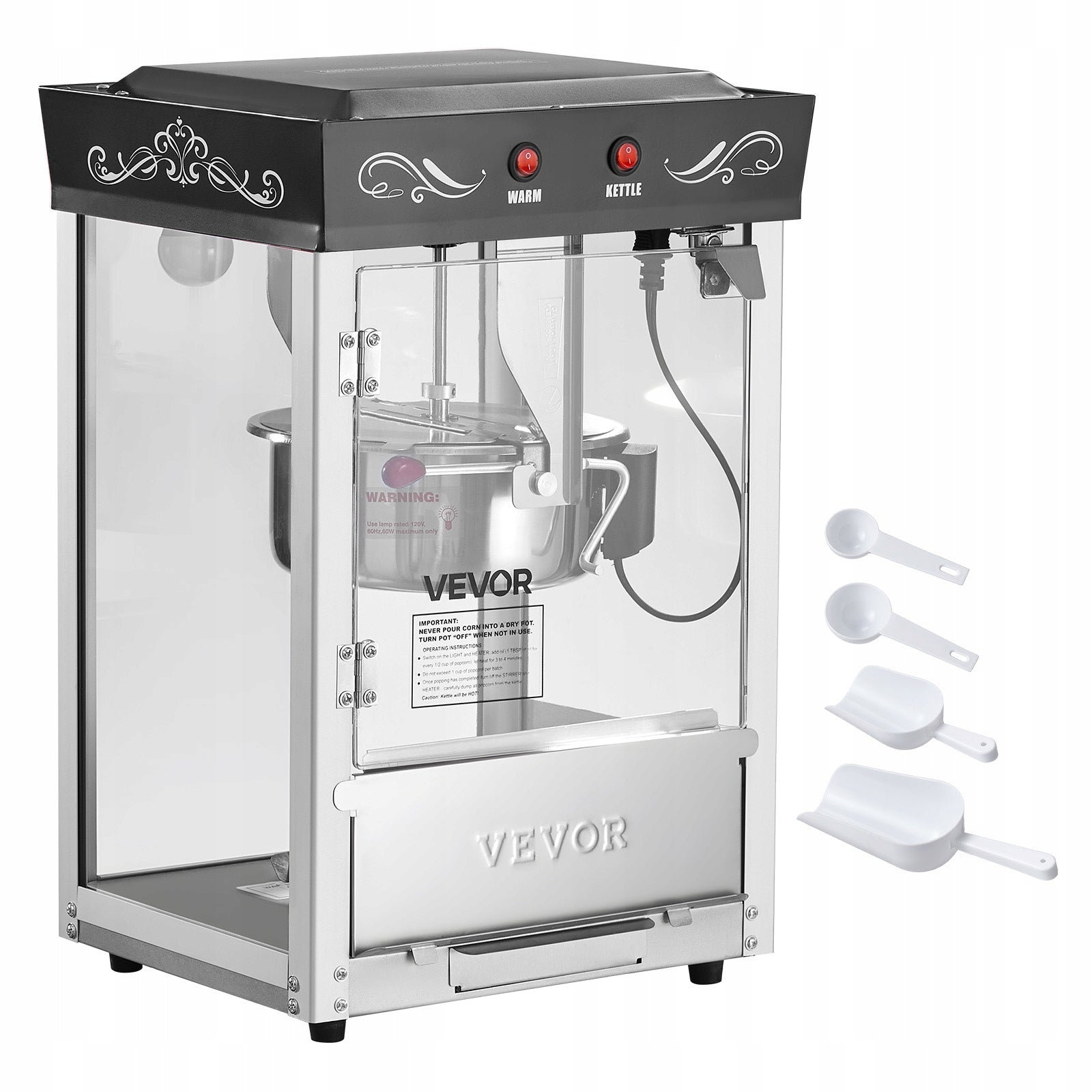 VEVOR Popcorn Machine 800W 237ML Black Loading 48 Cups Brand Vevor