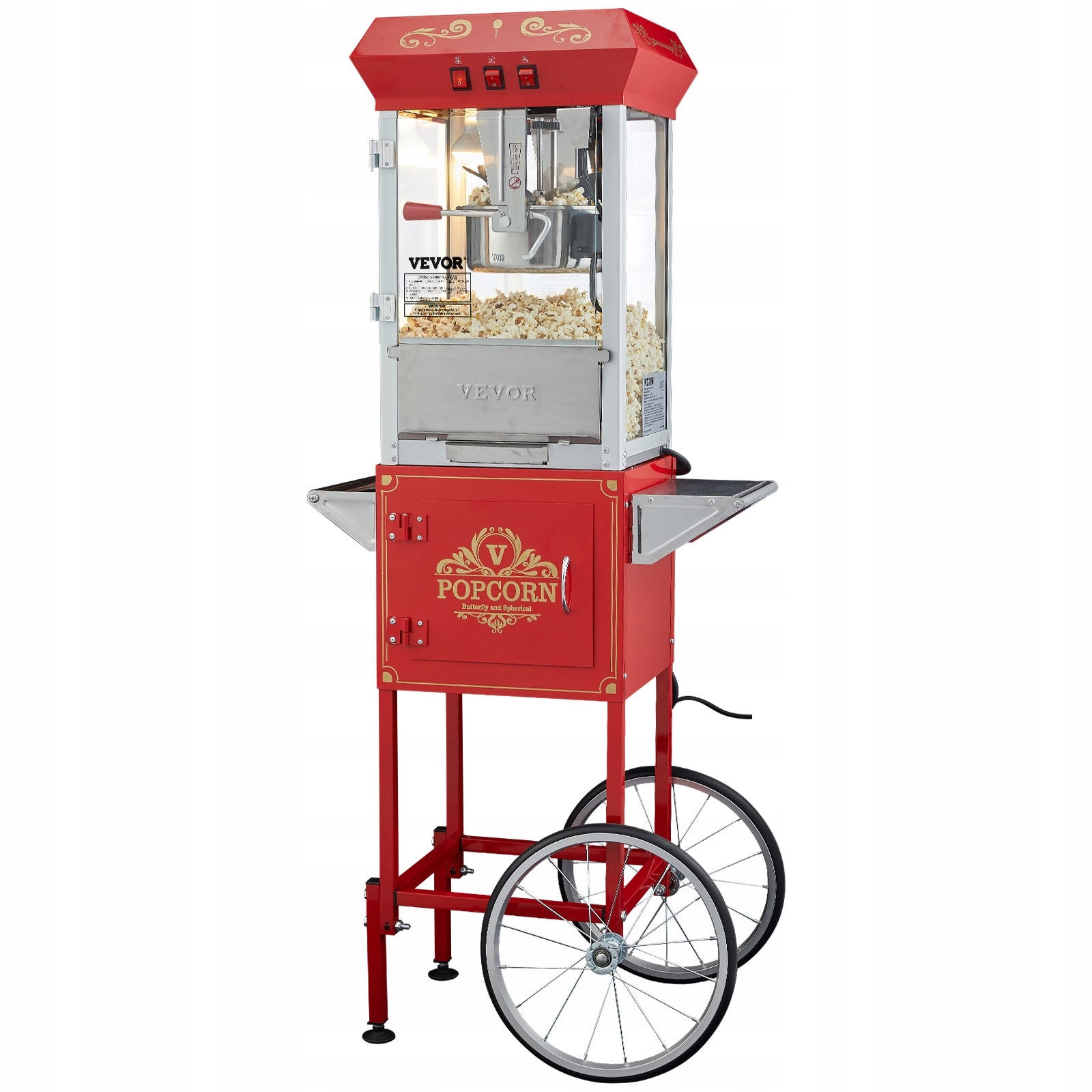VEVOR Popcorn Machine 850W 227G Ease of Cleaning With Cart Red Brand Vevor