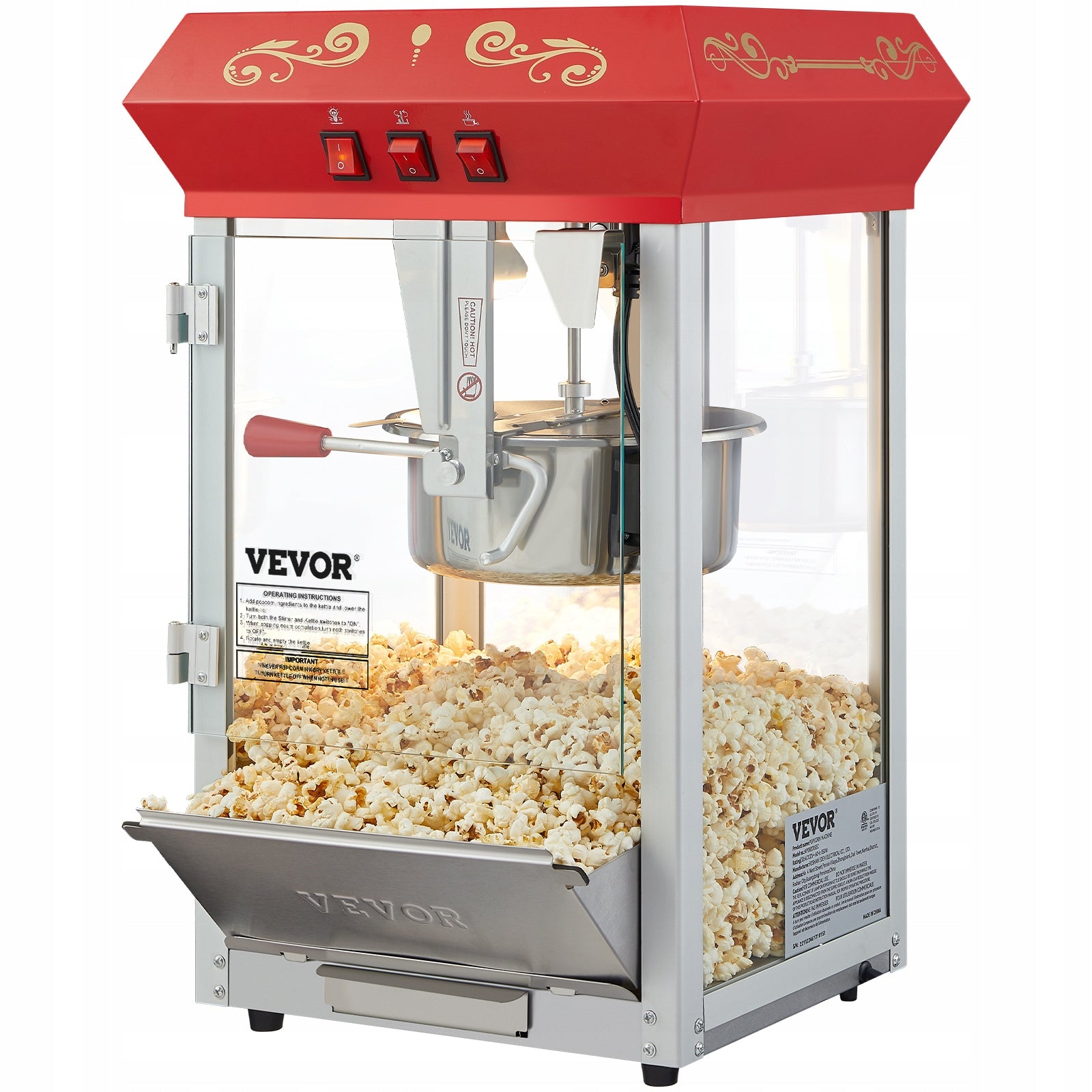 VEVOR Popcorn Machine 850W Capacity 227G On Kitchen Countertop Red Brand Vevor