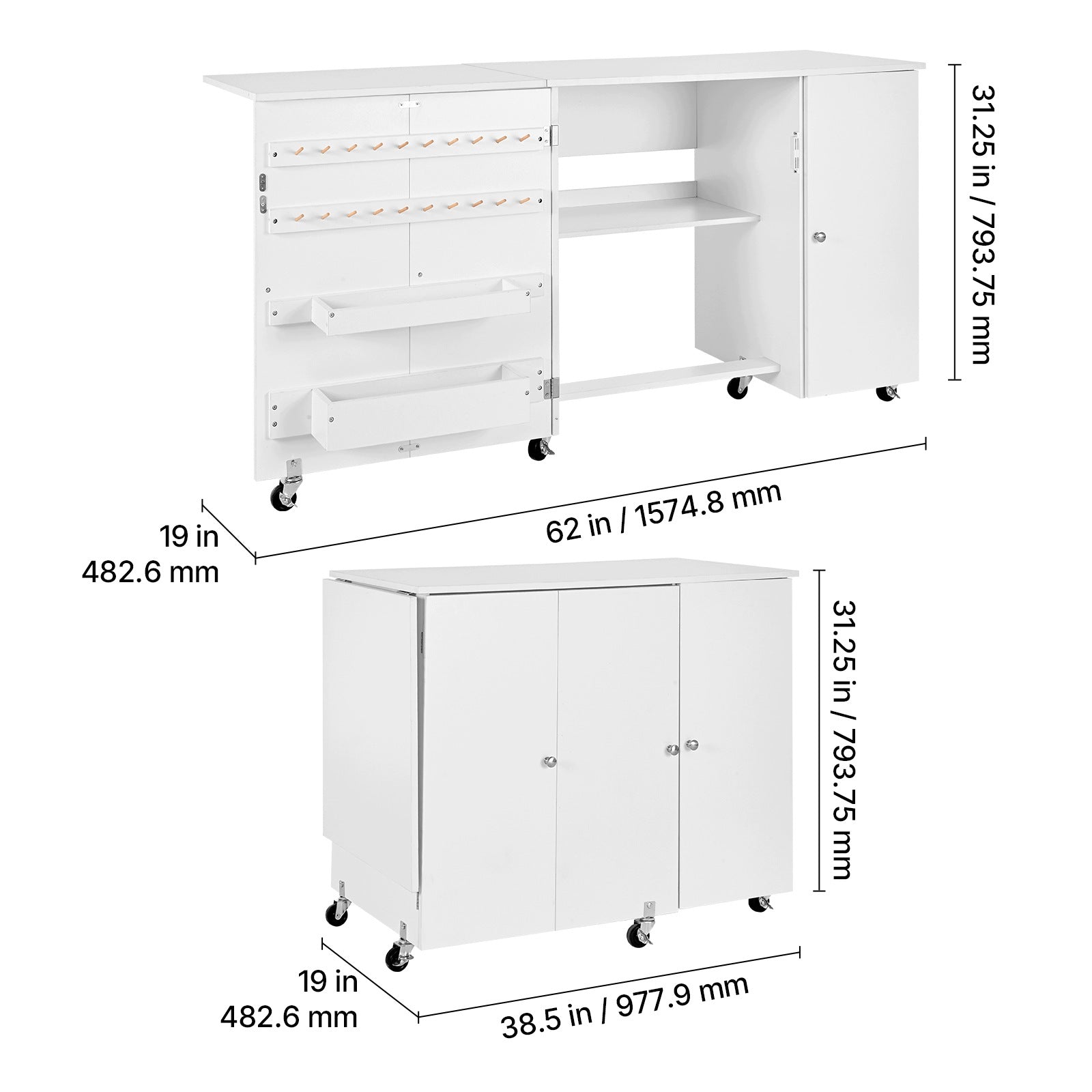 VEVOR Sewing Table With Wheels Wooden Frame Lifting Capacity 40KG White Folding Manufacturer code FRZJYXXKZDHJK