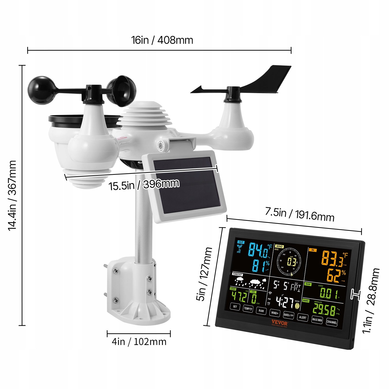 VEVOR Weather Station 7,5" Display 7in1 Solar Weather Station Brand Vevor