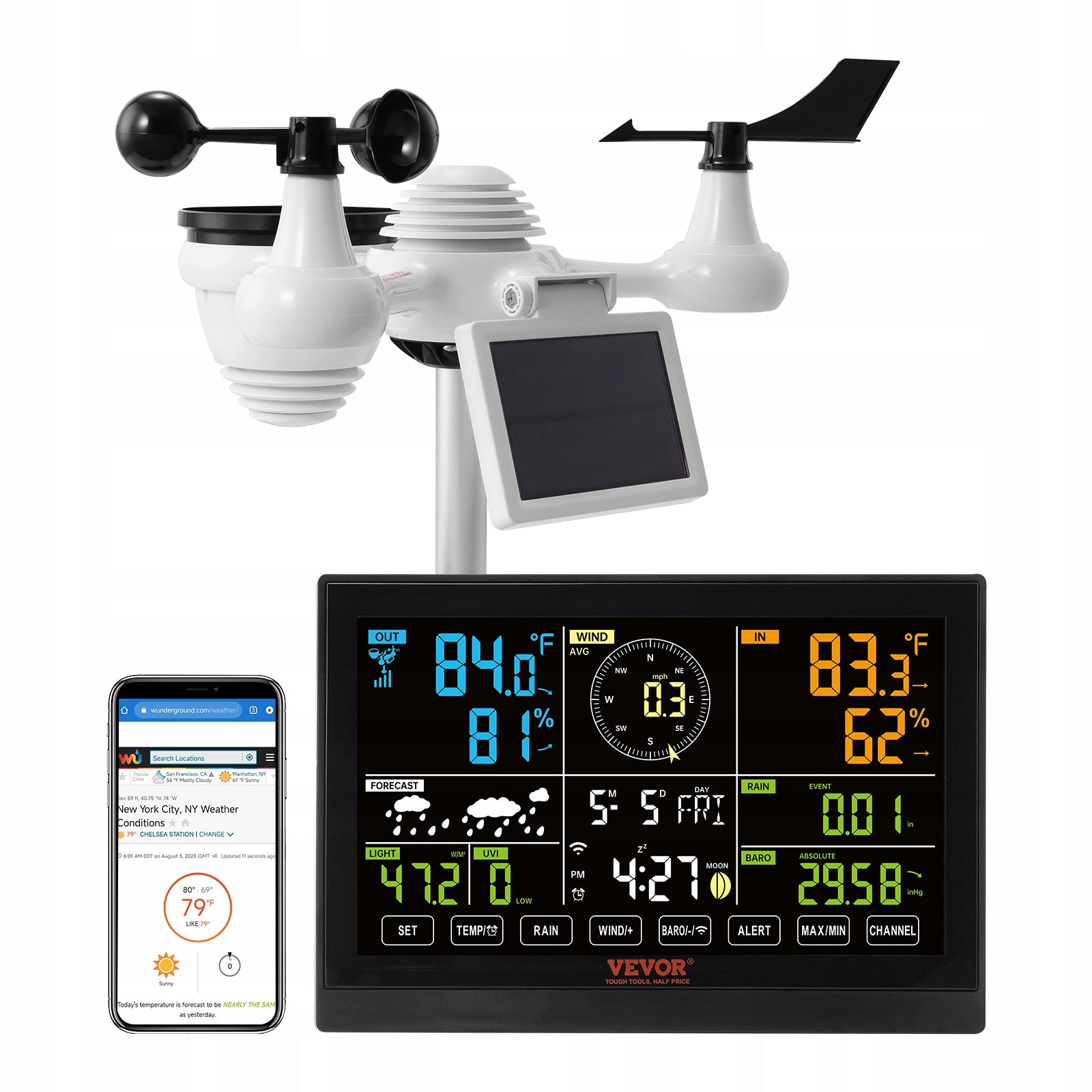 VEVOR Weather Station 7,5" Display 7in1 Solar Weather Station
