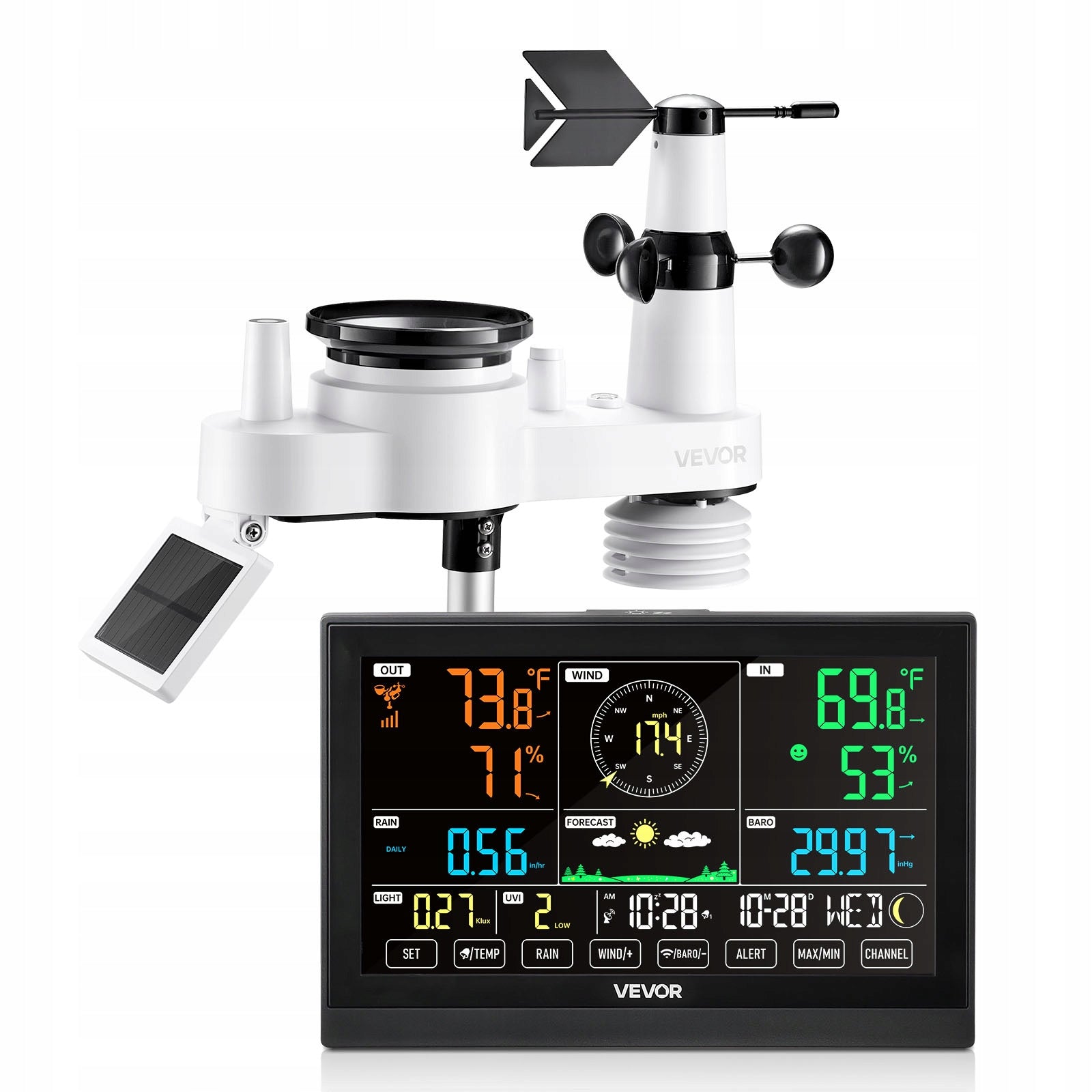 VEVOR Weather Station 7in1 Wireless With Sensor Display 7,5" IPX6