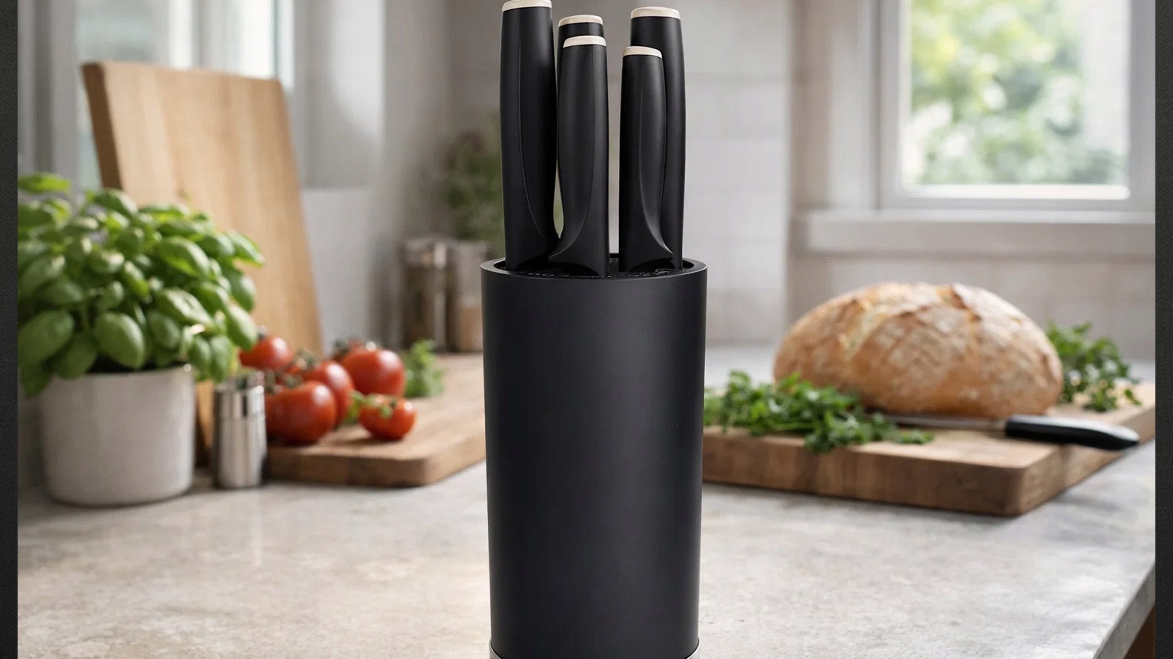VEZO KNIFE SET 5PCS IN BLOCK CHEF'S BREAD KITCHEN KNIFE SET RACK Packaging status original