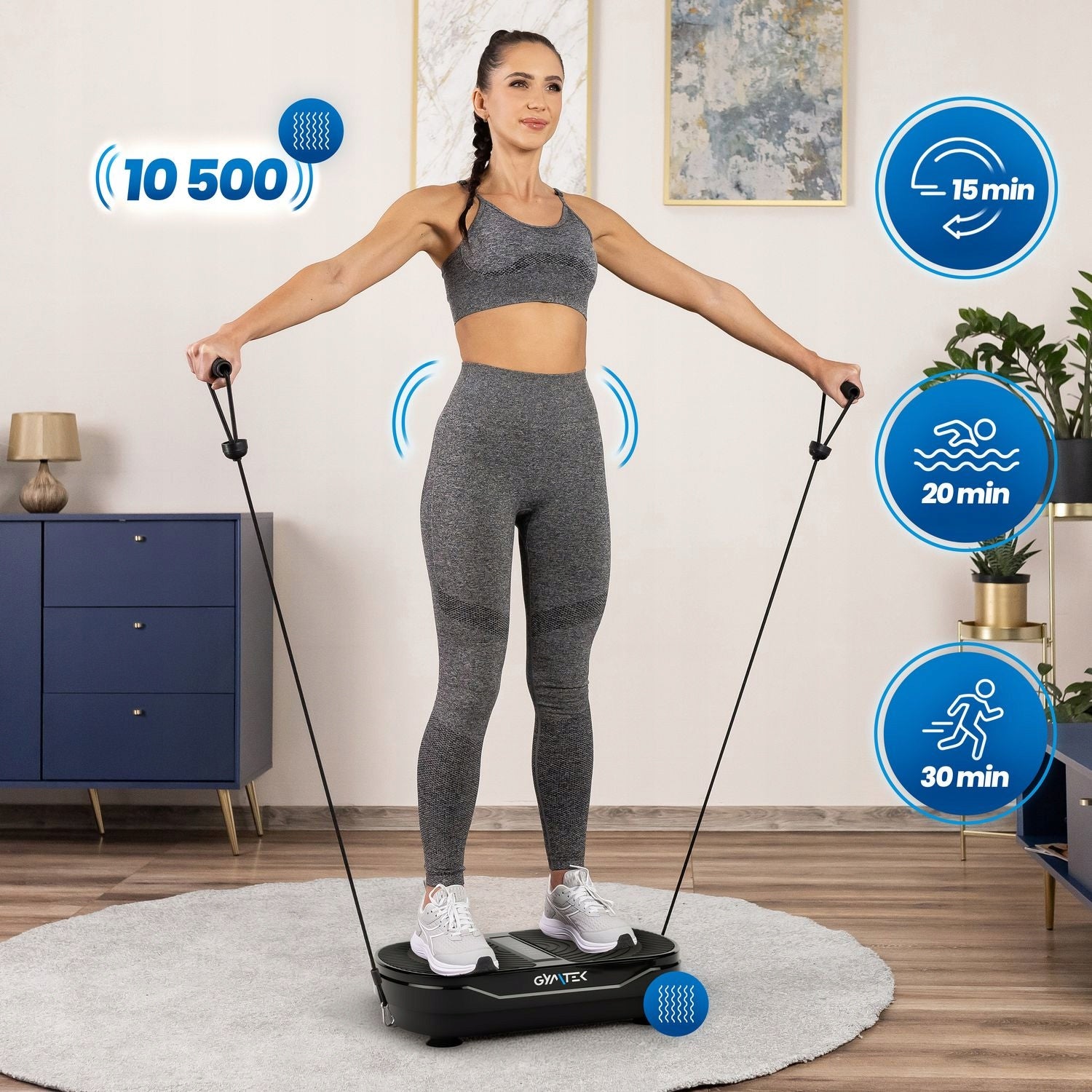 VIBRATING PLATFORM FOR FITNESS EXERCISES WITH LINKS UP TO 150KG GYMTEK Manufacturer code XP300 BLACK