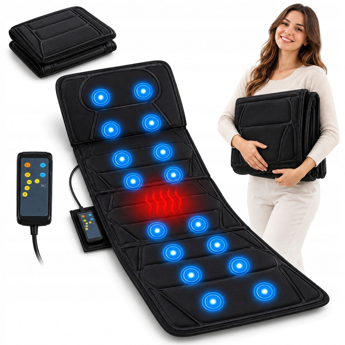 VIBRATION MASSAGE MAT 16 POINTS BACK MASSAGER WITH HEATING 164CM XXL