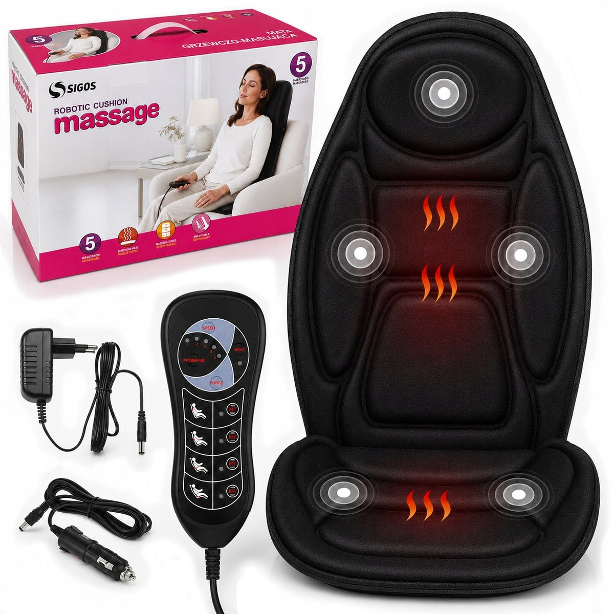 VIBRATION MASSAGE MAT FOR ARMCHAIR WITH HEATING 12V/230V AUTO/FOTEL + REMOTE CONTROL