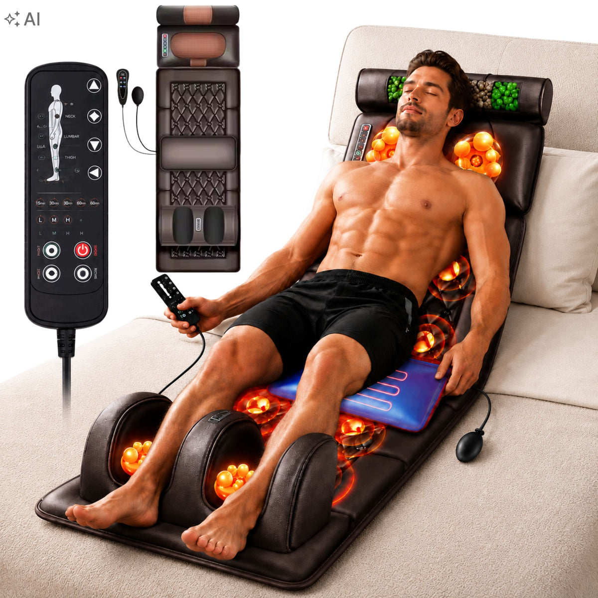 VIBRATION MASSAGE MAT FOR ELECTRIC MASSAGE BED WITH REMOTE CONTROL XXL