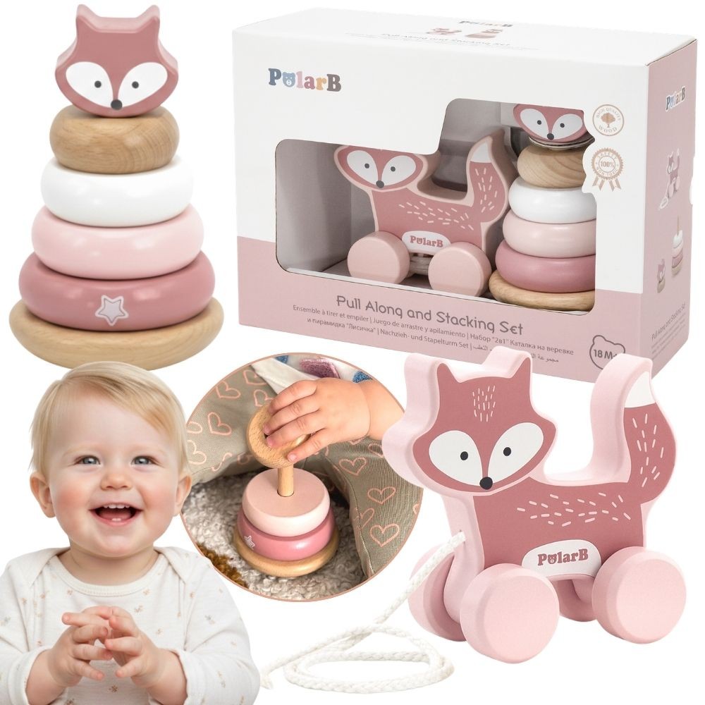 VIGA PolarB Set of Foxes Wooden Pyramid + Pulling Fox