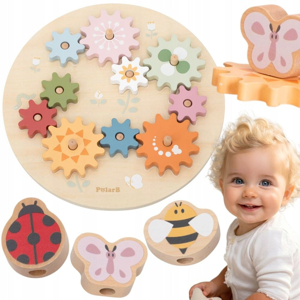 VIGA PolarB Wooden Toothed Wheels Montessori Educational Puzzle Colorful