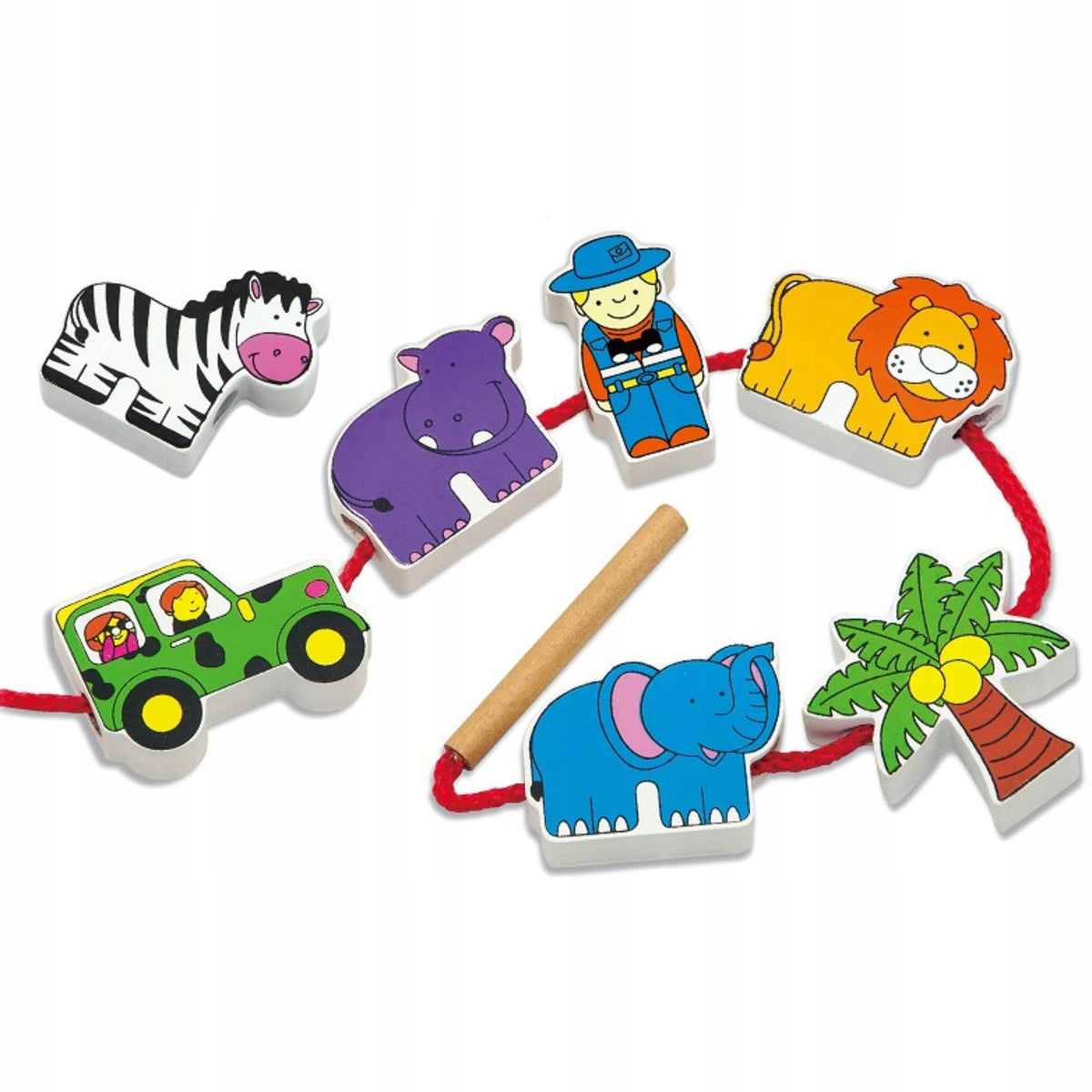 VIGA Wooden Threader Interleaved Blocks Safari ZOO ANIMALS Brand Viga