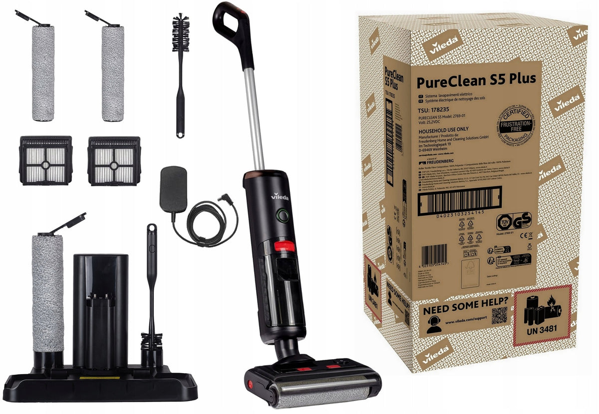 VILEDA PureClean S5 Plus Cordless Upright Vacuum Cleaner + Stock