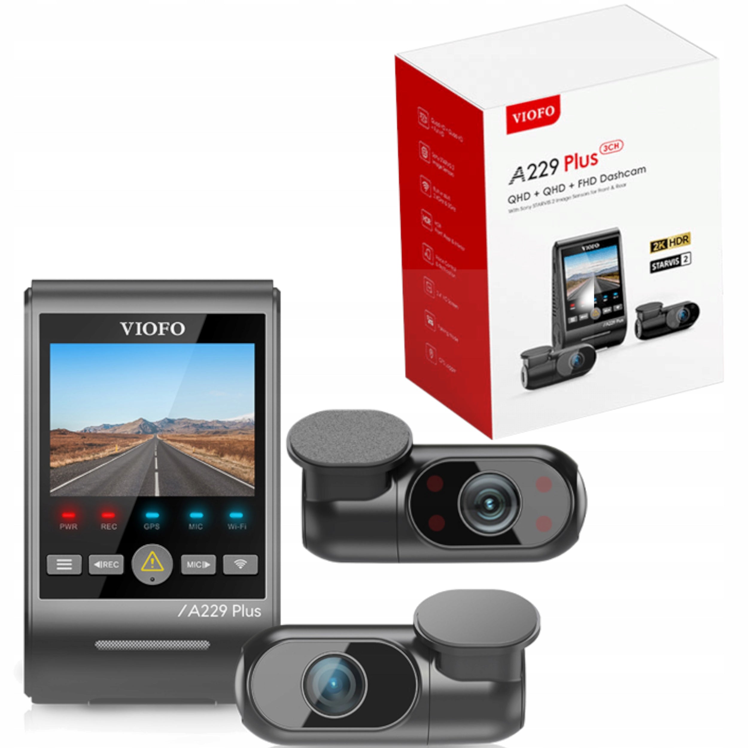 VIOFO A229 PLUS 3CH CAR DVR 2K FRONT REAR INTERIOR FHD GPS BT