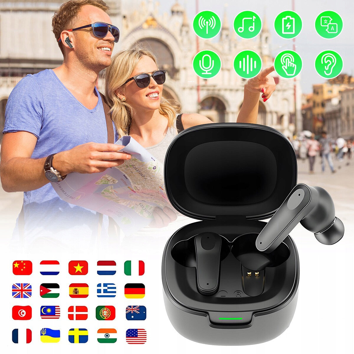 VOICE TRANSLATOR HEADPHONES 144 WIRELESS IN-EAR LANGUAGES Model Słuchawki do tłumaczeń