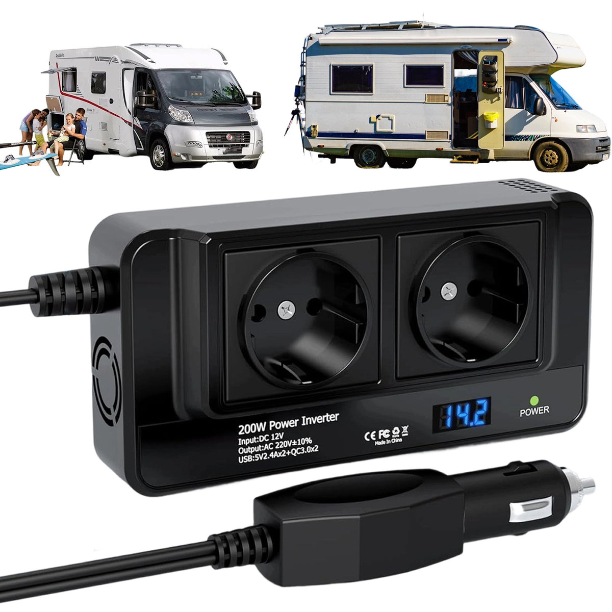 VOLTAGE CONVERTER 200W CAR INVERTER 12V 220V CAMPING MOTORHOME