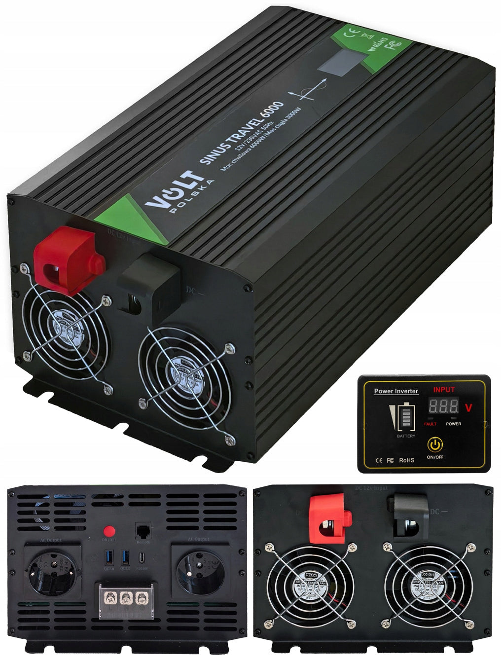 VOLTAGE CONVERTER VOLT POLSKA SINE TRAVEL 6000 LCD 12V/230V + REMOTE CONTROL