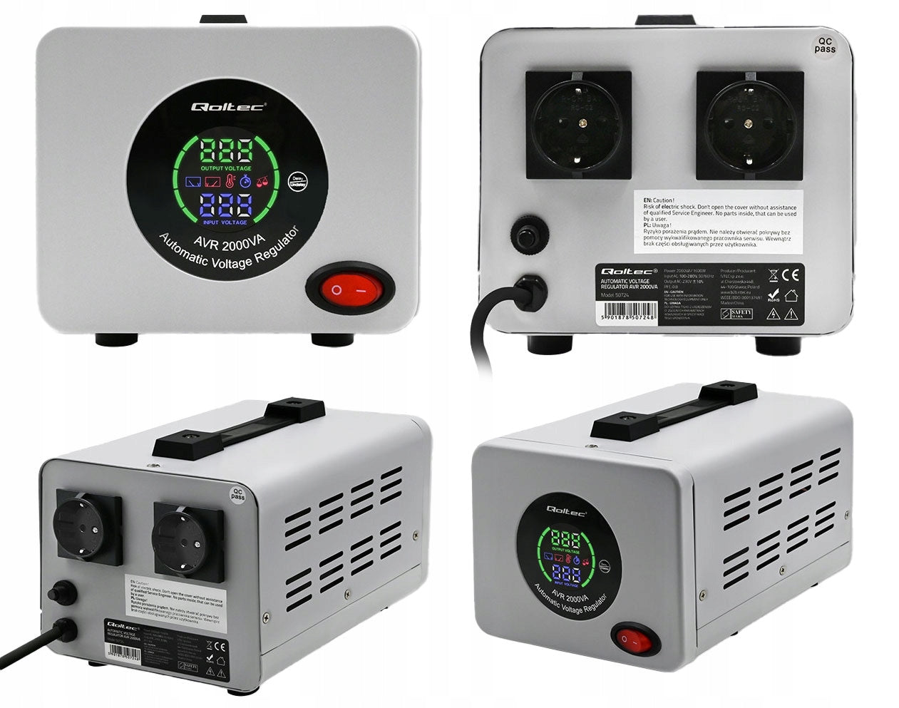 VOLTAGE STABILIZER AVR 2000VA 10% QOLTEC PRECISE FOR SOLAR GENERATOR
