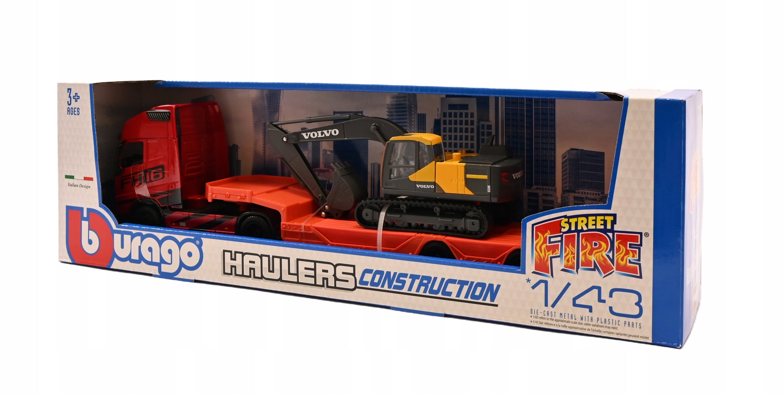 VOLVO FH16 TRUCK TOW TRUCK CRAWLER EXCAVATOR VOLVO EC220E 1:43 BBURAGO Brand Bburago