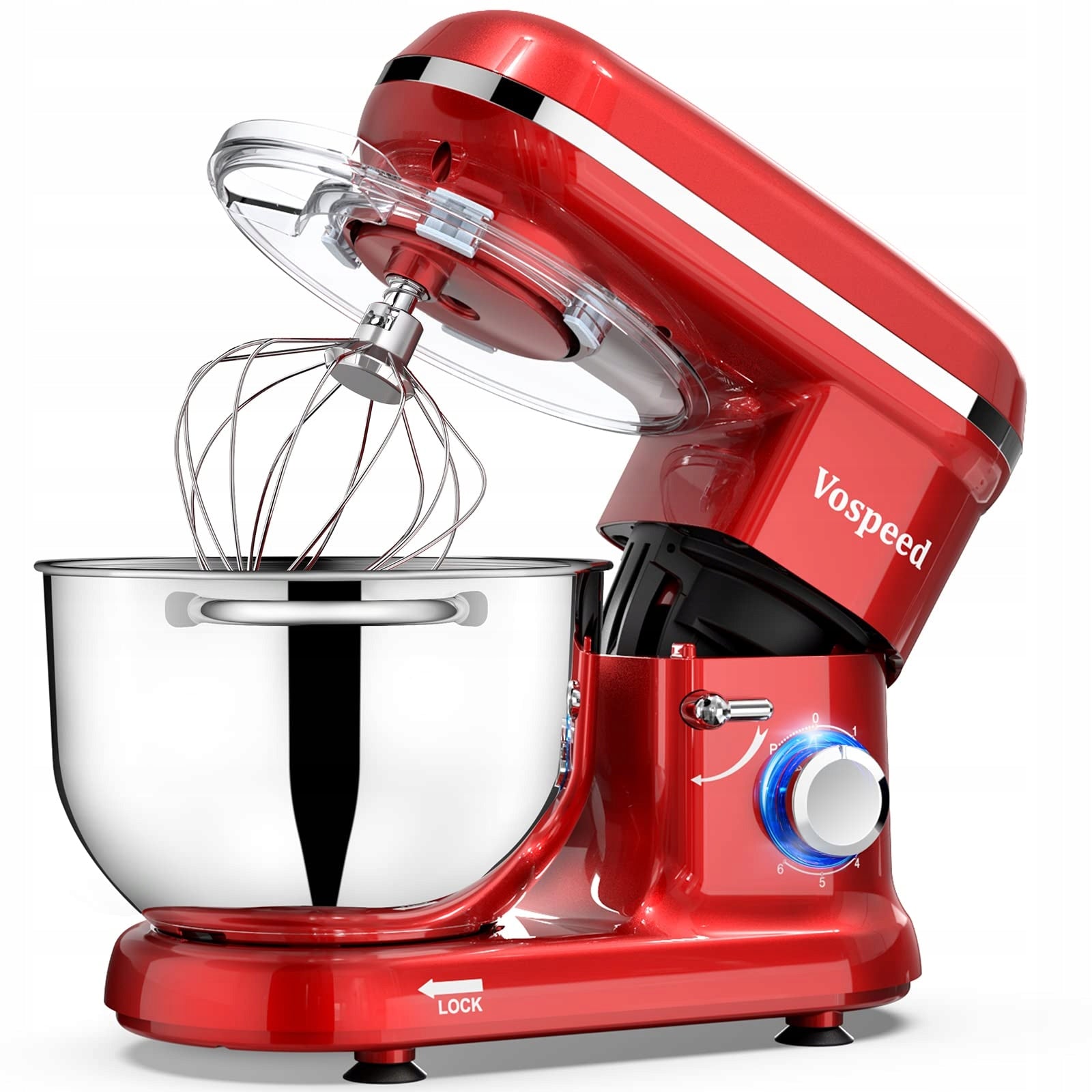 VOSPEED Kitchen Mixer 1500W 6 Speeds 6.2L Bowl Red