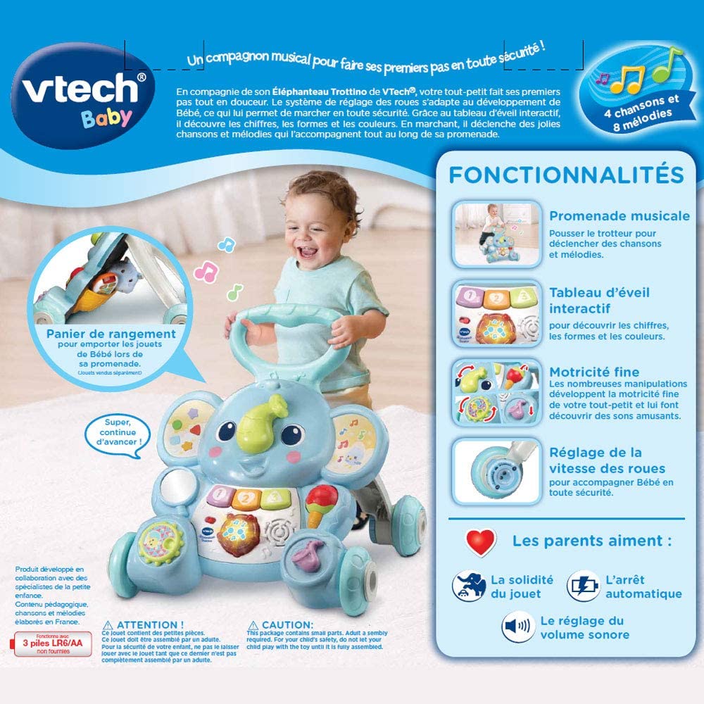 VTech Baby Elephant Interactive Pusher for Learning to Walk Music 9m+ Manufacturer code 80-523005