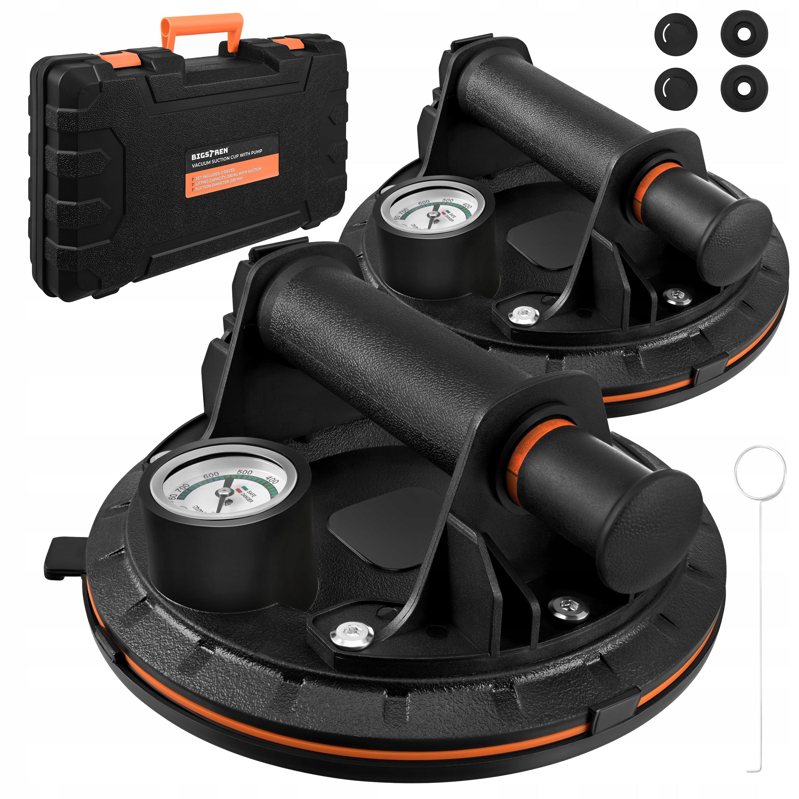 Vacuum Suction Cup x2 Window Plates Holder with Gresu Pressure Gauge Pump 200 kg