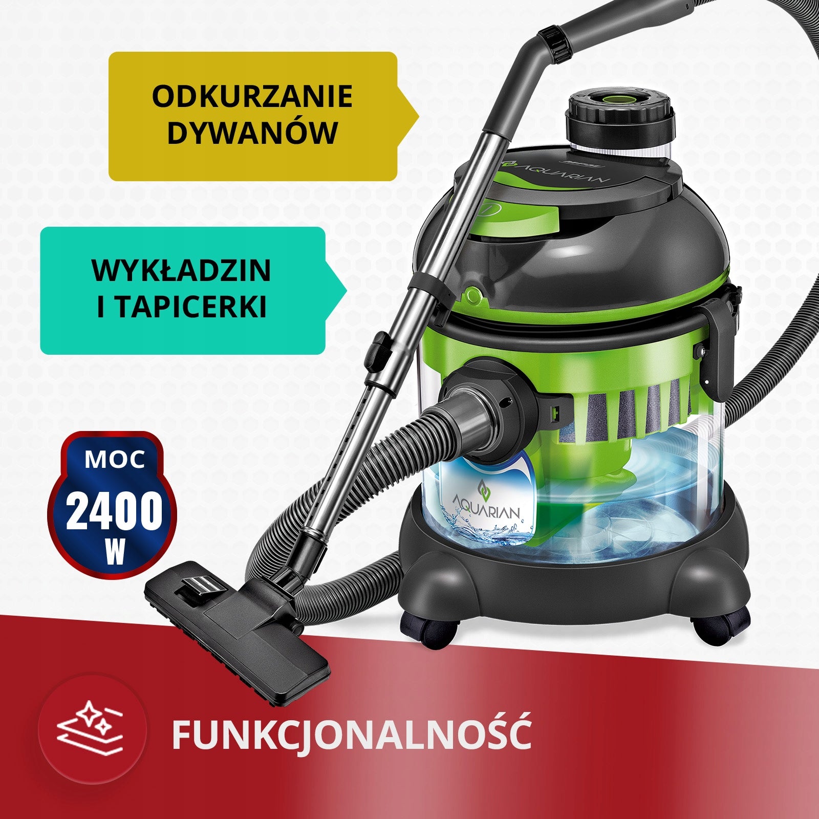Vacuum cleaner with water filter bagless water MPM Aquarian MOD-30 powerful Dominant color black