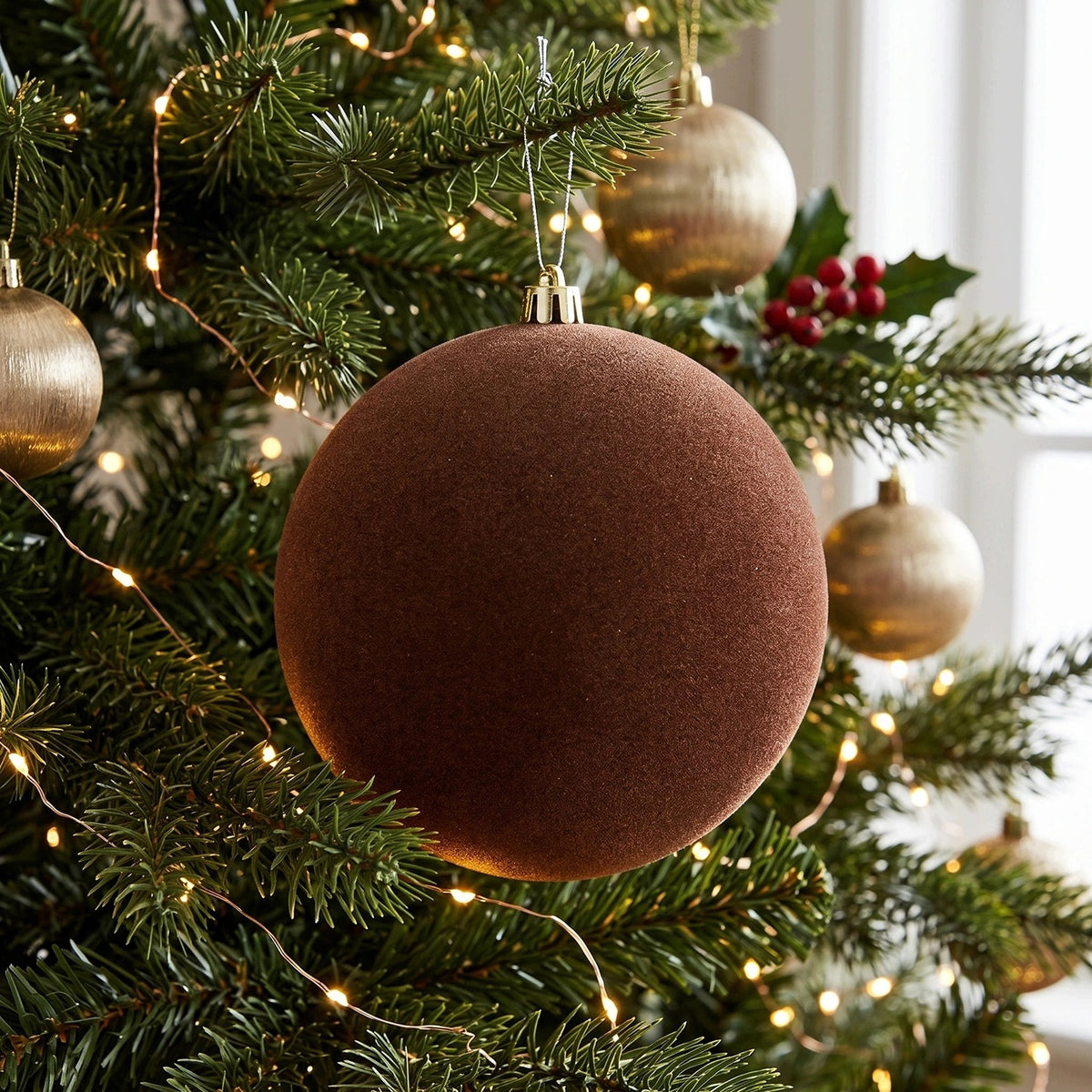 Velour Christmas balls 6 cm brown plastic 12 pcs in a tube Packaging status original