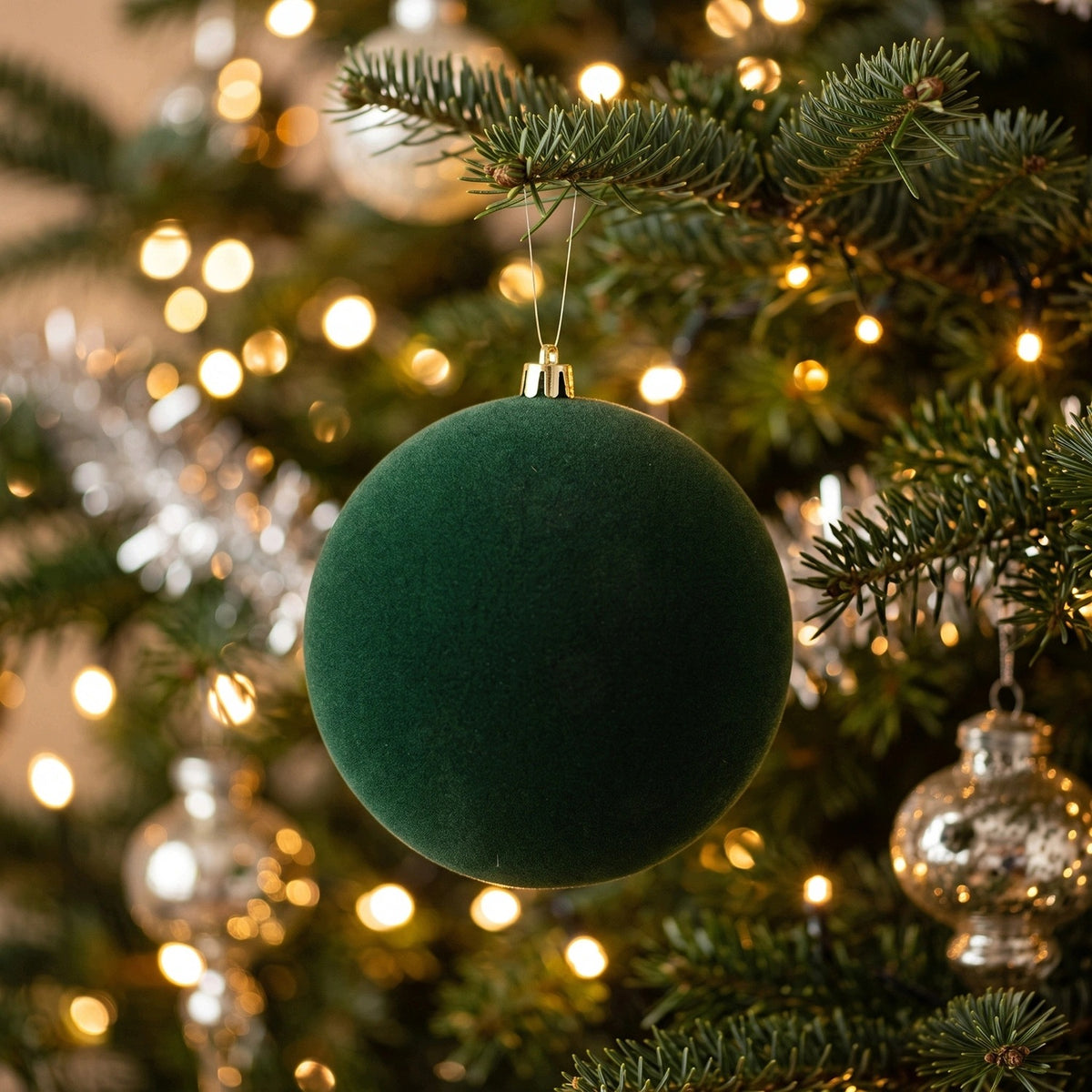 Velour Christmas balls 6 cm dark green plastic 12 pcs in a tube Brand Kaemingk