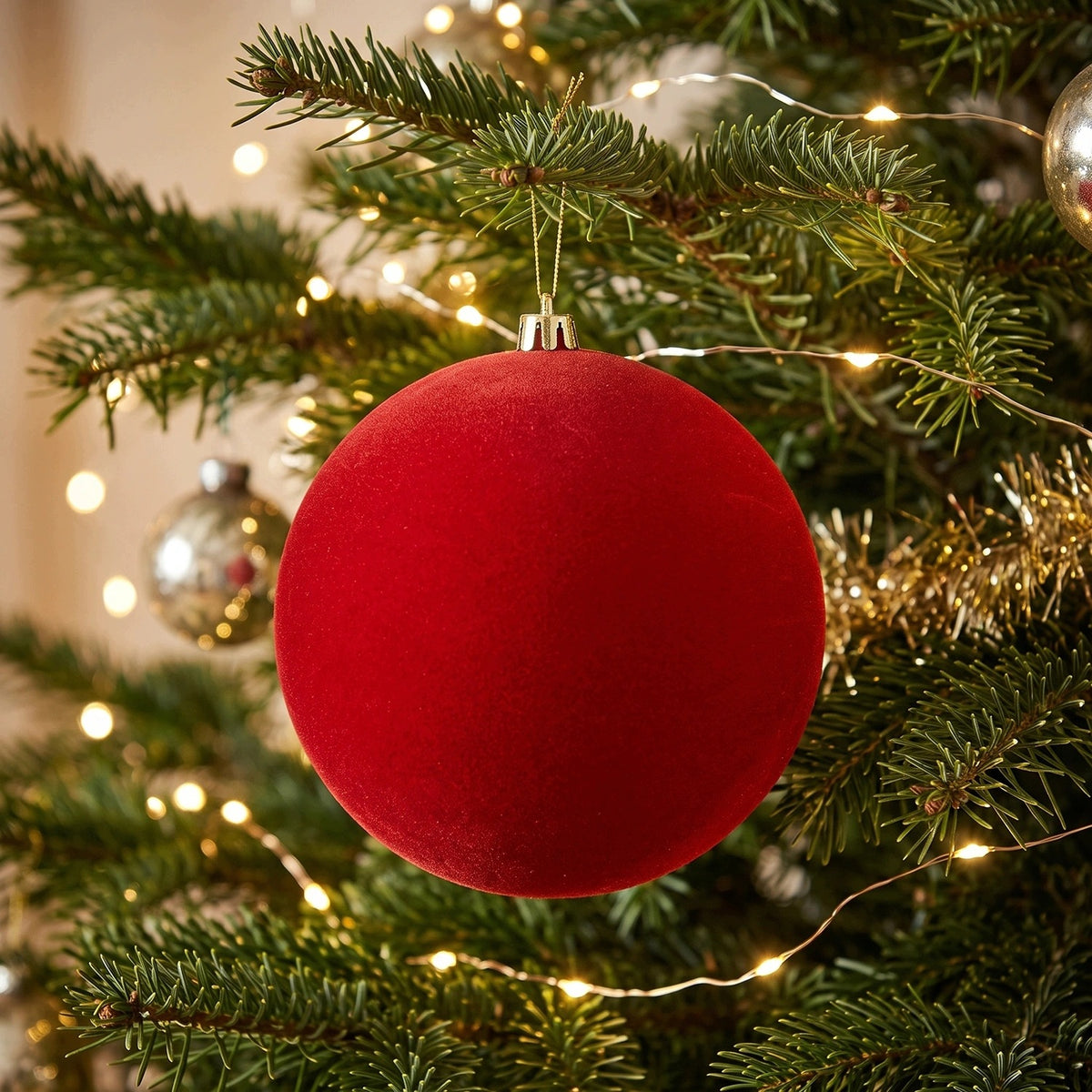 Velour Christmas balls 8 cm red plastic 9 pcs in a tube Manufacturer code 026411
