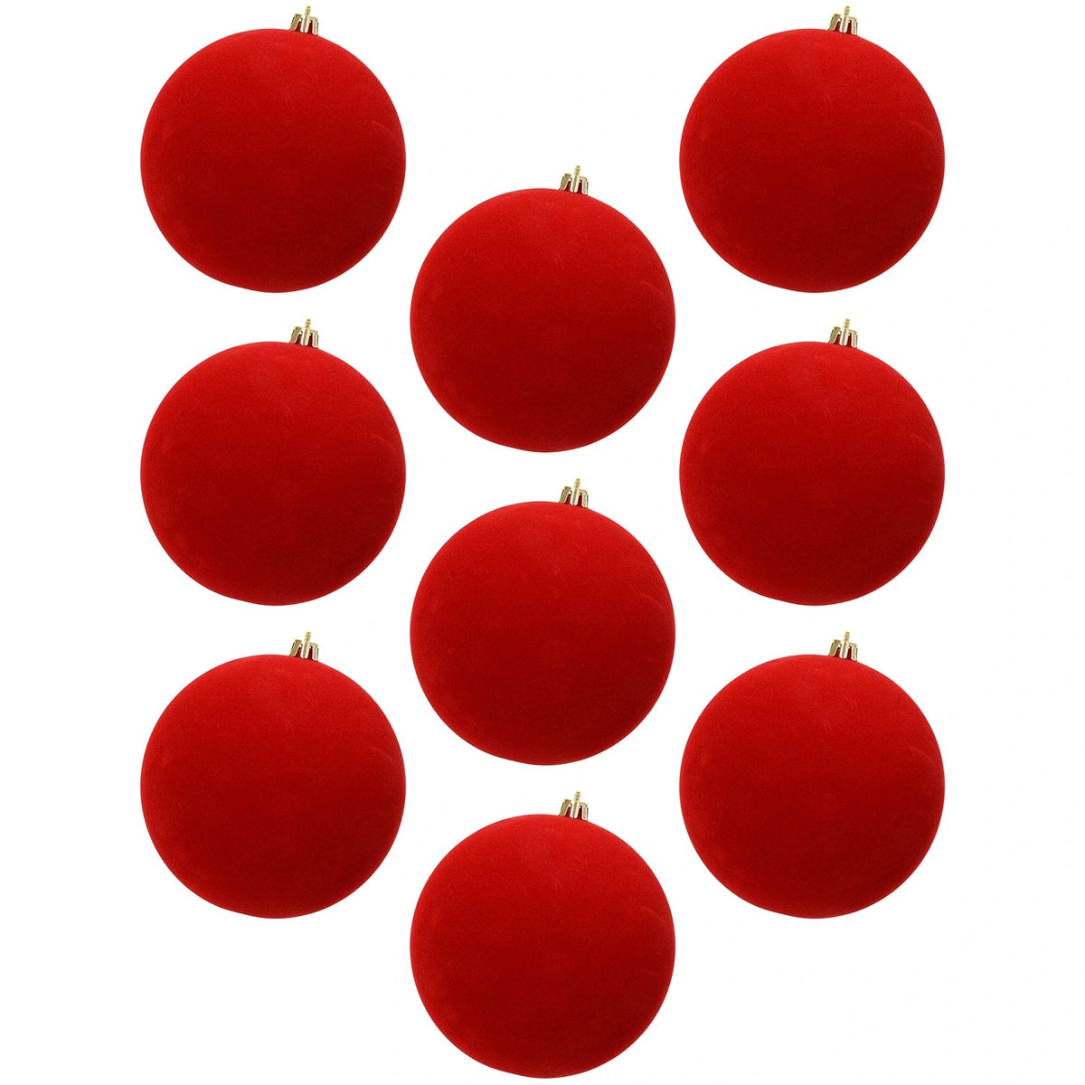 Velour Christmas balls 8 cm red plastic 9 pcs in a tube