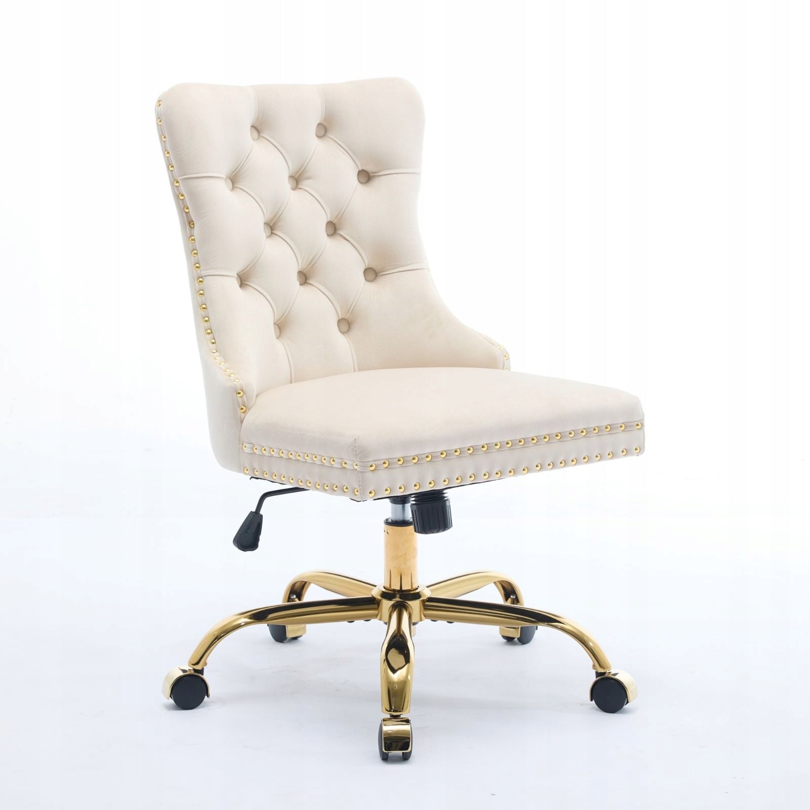 Velvet Office Chair Quilted Beige Gold Base