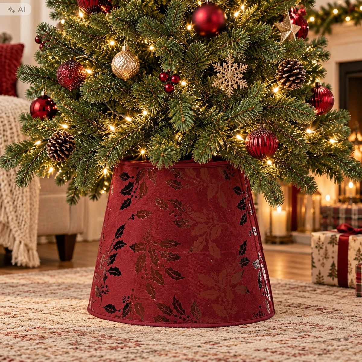 Velvet burgundy Christmas tree stand cover for Christmas tree 180 cm material Brand Kaemingk