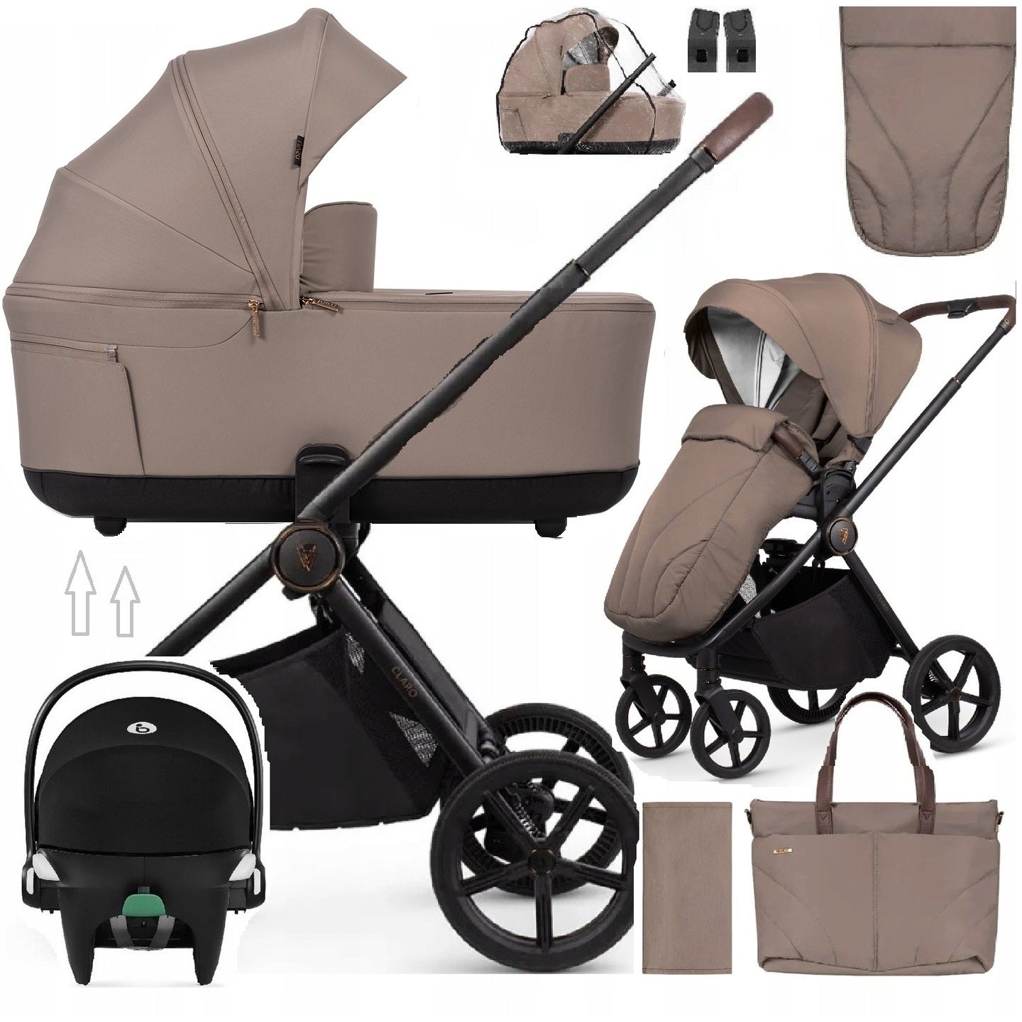 Venicci Claro 2.0 stroller 3in1 seat Cybex Bag&Okr&Fo&adapter Almond Beige