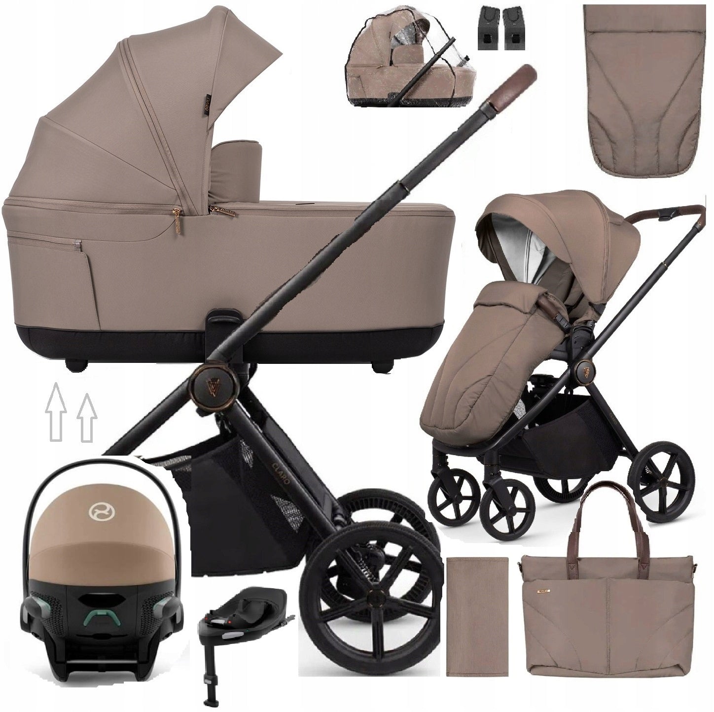 Venicci Claro 2.0 stroller 4in1 seat Cybex Cloud Base Swivel, Almond Beige