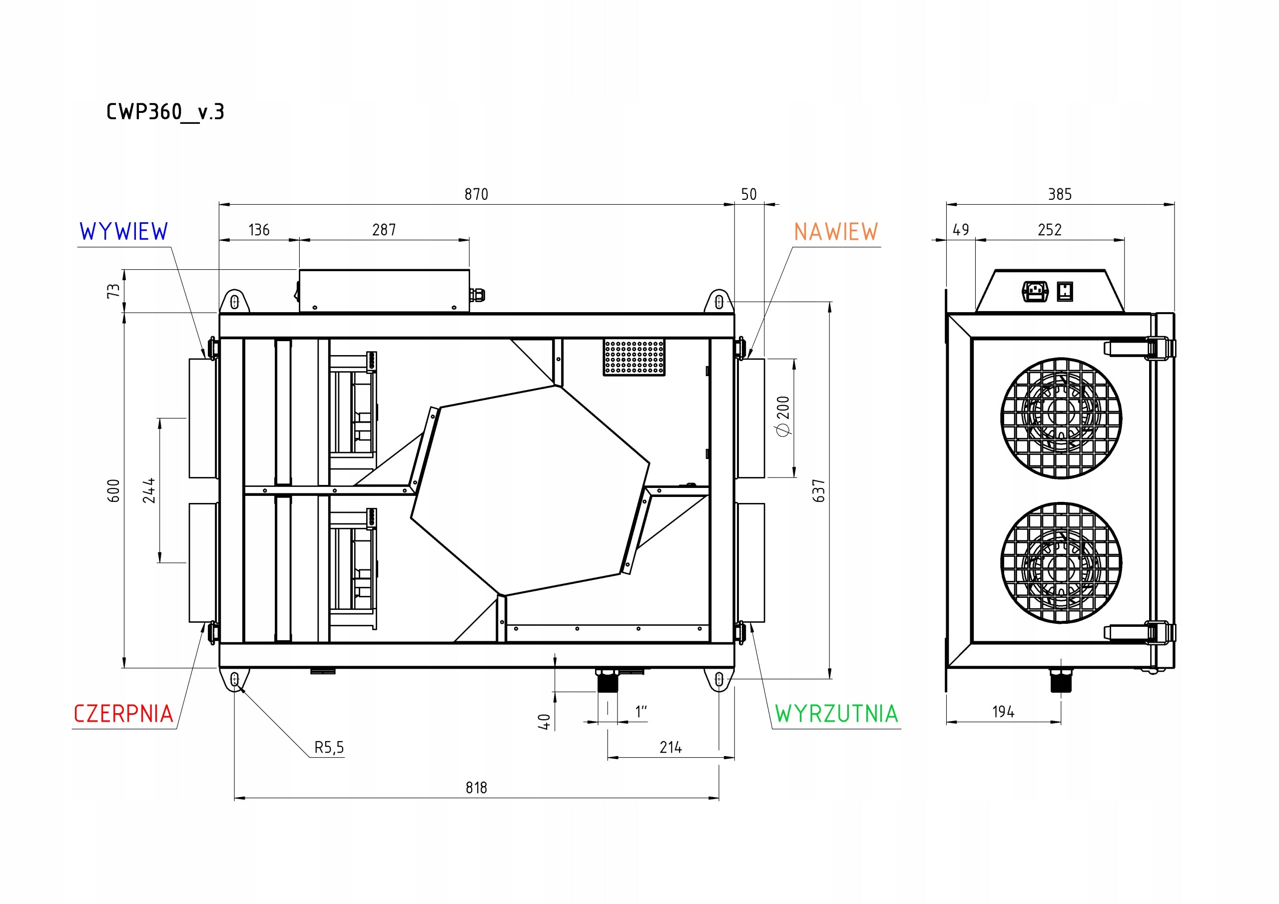 Ventilation Unit Recuperator CWPP 420/200 ECO 420m3/h Brand no brand