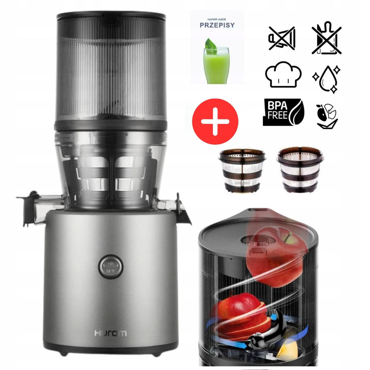Vertical Slow Juicer For Vegetable Fruit Juices Hurom H320N 200W