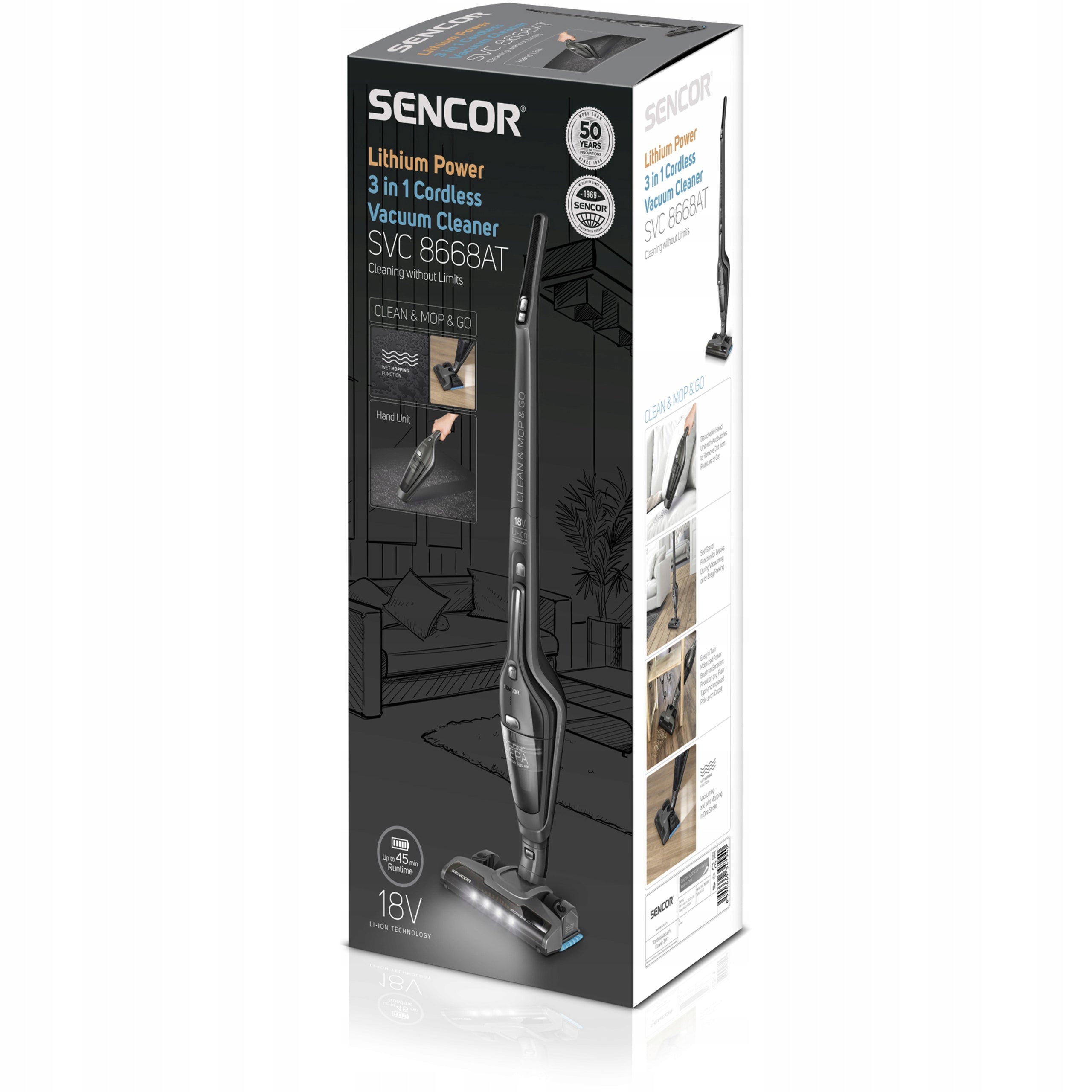 Vertical Vacuum Cleaner Sencor SVC 8668AT 3in1 POWERFUL 2200mAh HEPA MOP FUNCTION Packaging status original