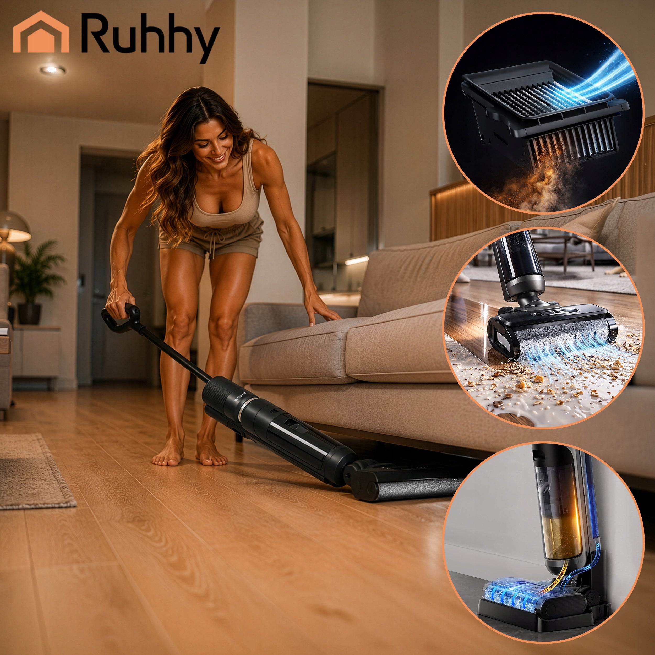 Vertical Vacuum Cleaner Wireless Self-Cleaning Powerful 16 kPa HEPA H9 Brand Ruhhy