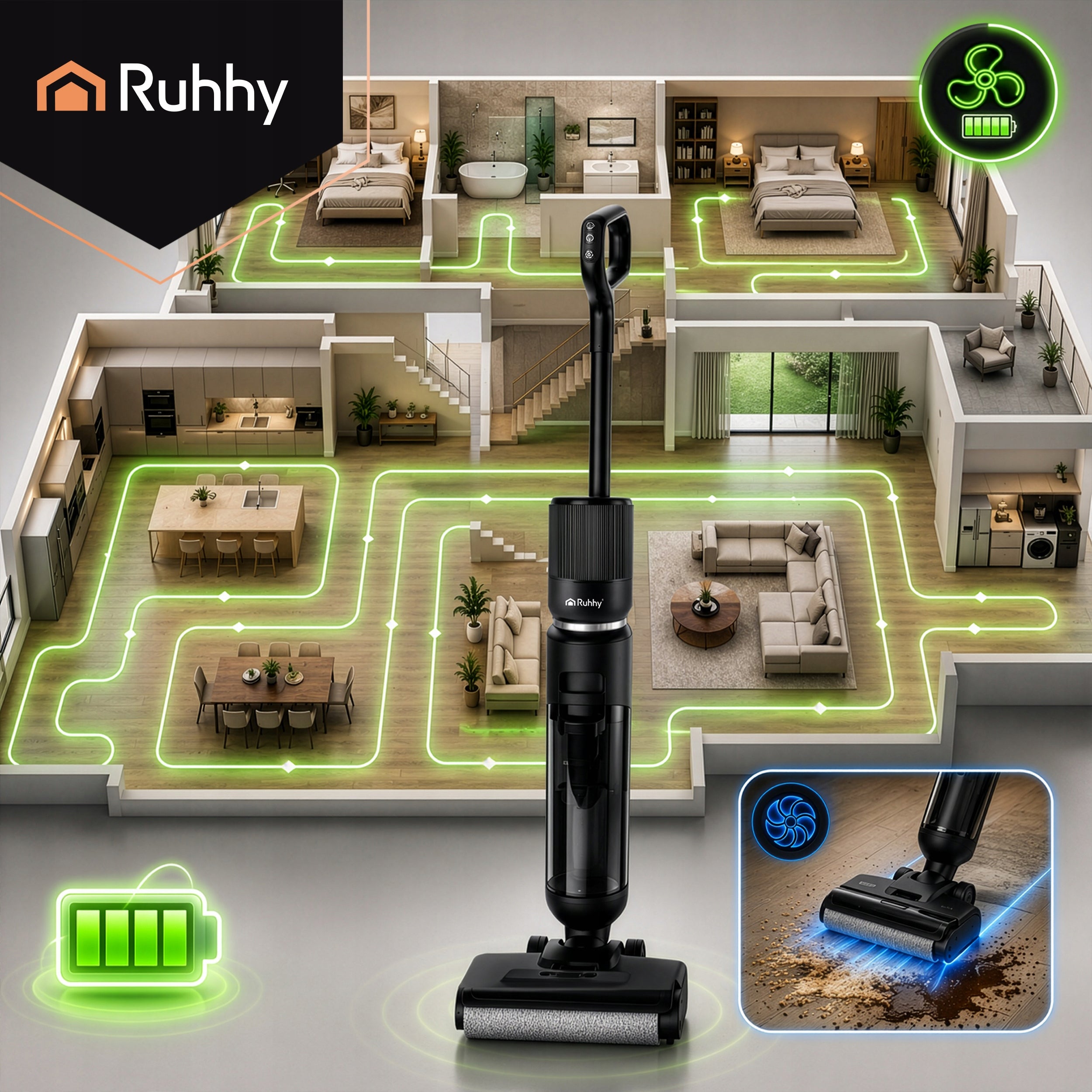 Vertical Vacuum Cleaner Wireless Self-Cleaning Powerful 16 kPa HEPA H9 Manufacturer code Odkurzacz Myjący Lixo Ruhhy 28200